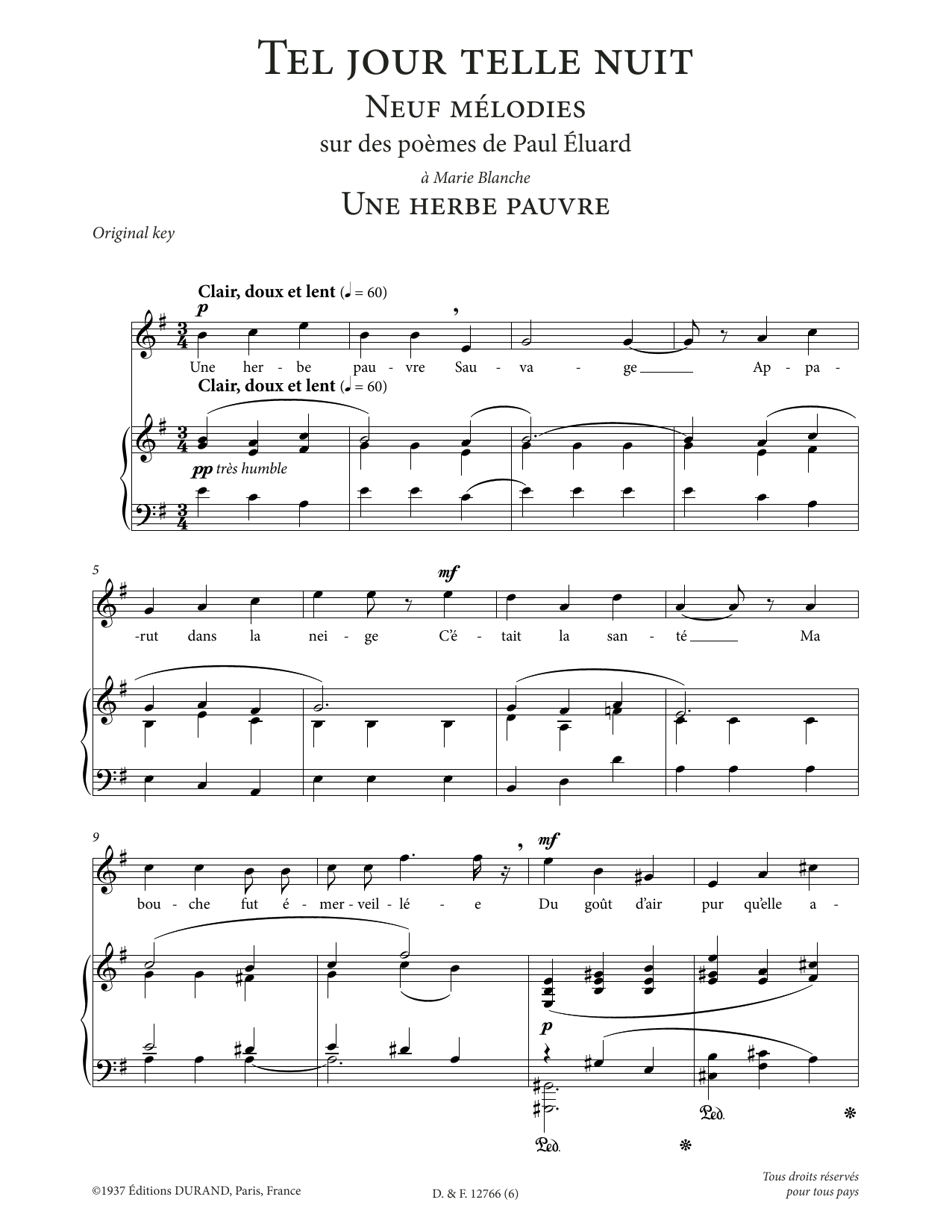Francis Poulenc Une herbe pauvre (High Voice) Sheet Music Notes & Chords for Piano & Vocal - Download or Print PDF