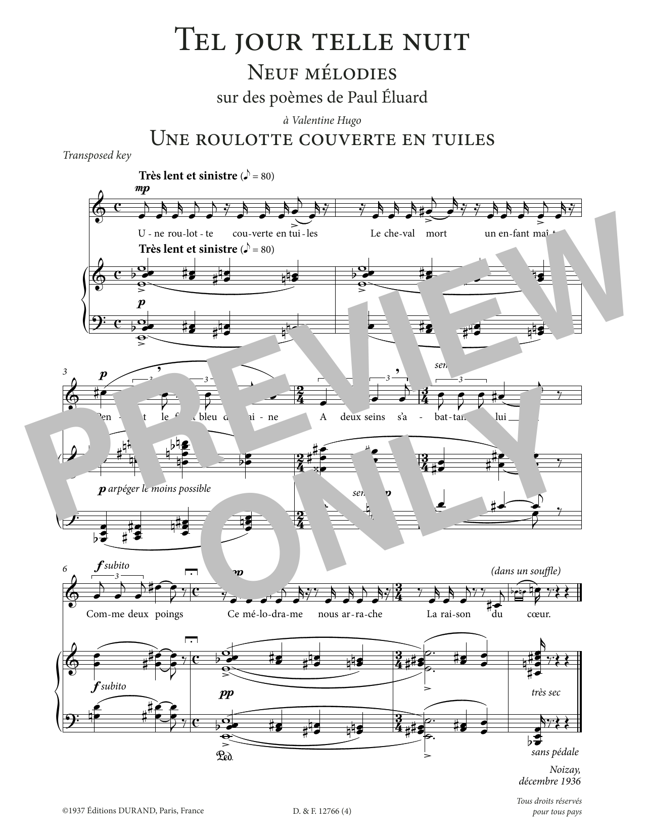 Francis Poulenc Une roulotte couverte en tuiles (High Voice) Sheet Music Notes & Chords for Piano & Vocal - Download or Print PDF