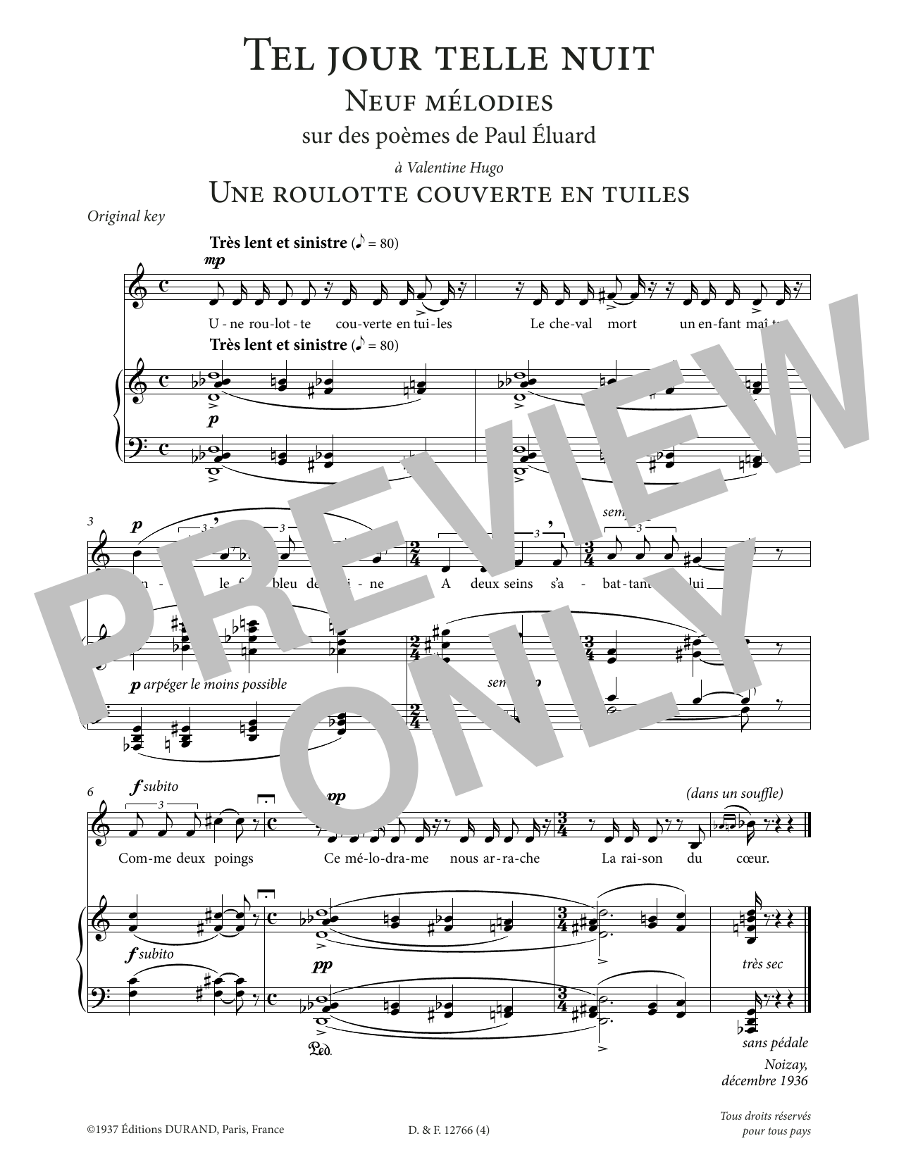 Francis Poulenc Une roulotte couverte en tuiles (Low Voice) Sheet Music Notes & Chords for Piano & Vocal - Download or Print PDF