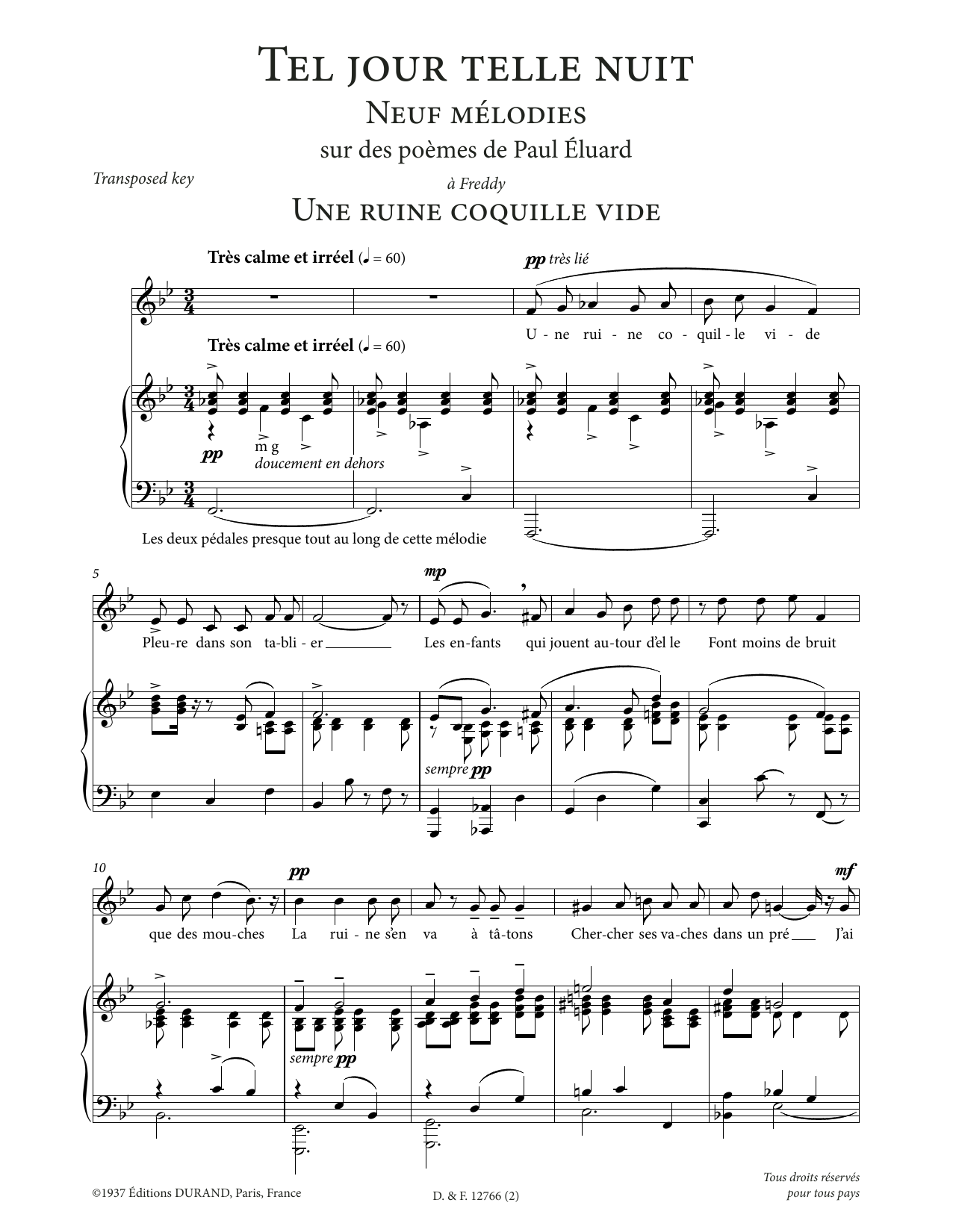 Francis Poulenc Une ruine coquille vide (Low Voice) Sheet Music Notes & Chords for Piano & Vocal - Download or Print PDF