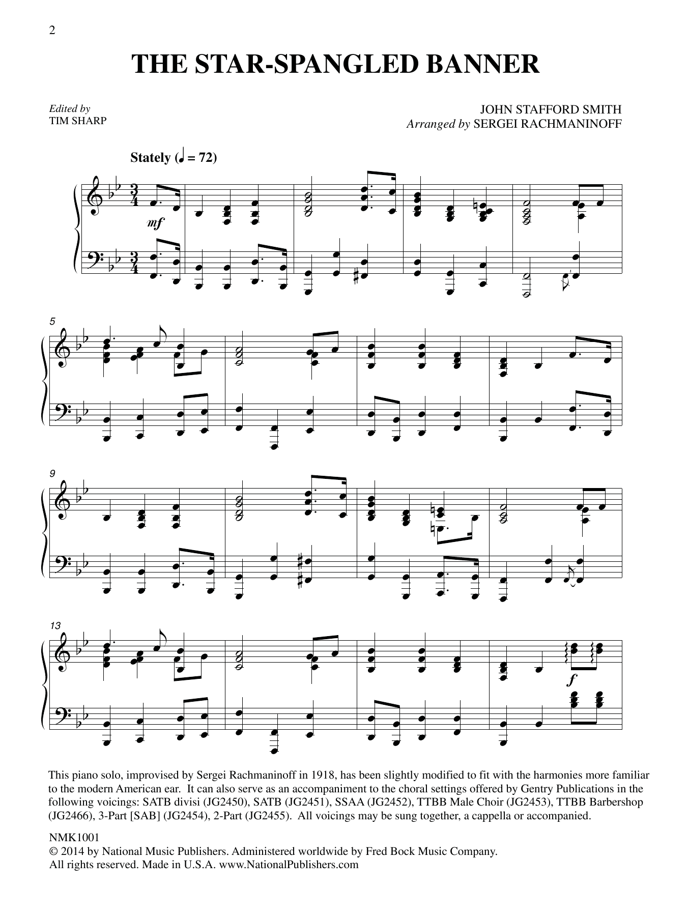 Francis Scott Key and John Stafford Smith The Star-Spangled Banner (arr. Sergei Rachmaninoff) (ed. Tim Sharp) Sheet Music Notes & Chords for Piano Solo - Download or Print PDF