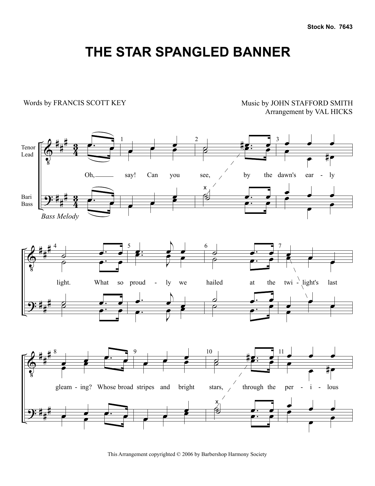 Francis Scott Key Star Spangled Banner (arr. Val Hicks) Sheet Music Notes & Chords for TTBB Choir - Download or Print PDF