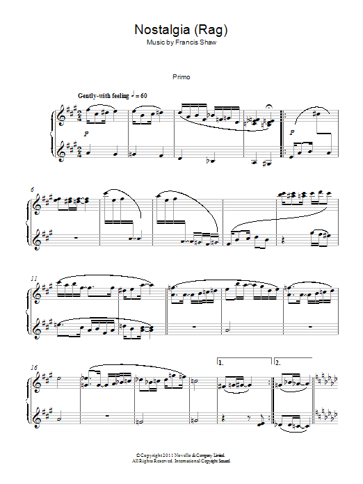 Francis Shaw Nostalgia (Rag) Sheet Music Notes & Chords for Piano Duet - Download or Print PDF