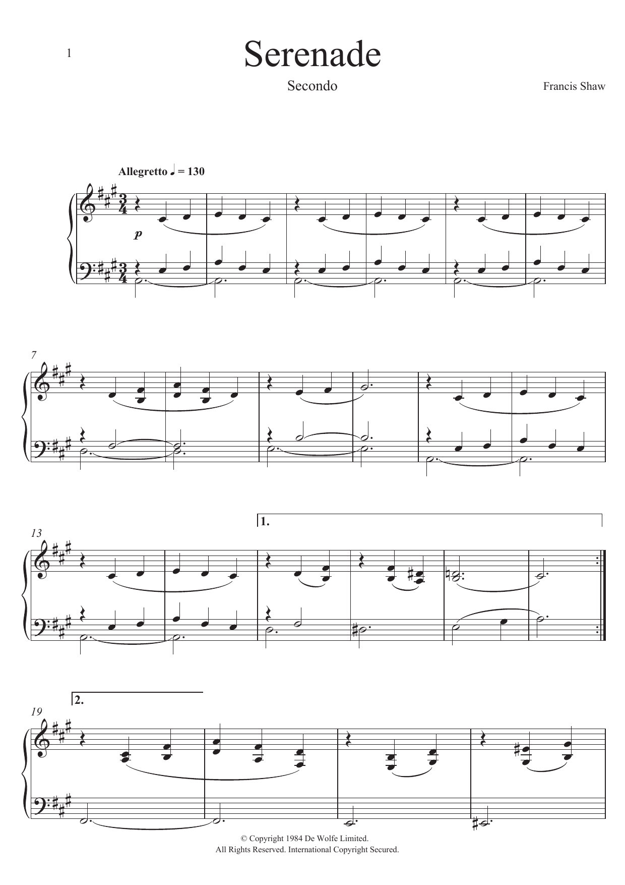 Francis Shaw Stately Home (Serenade) Sheet Music Notes & Chords for Piano Duet - Download or Print PDF