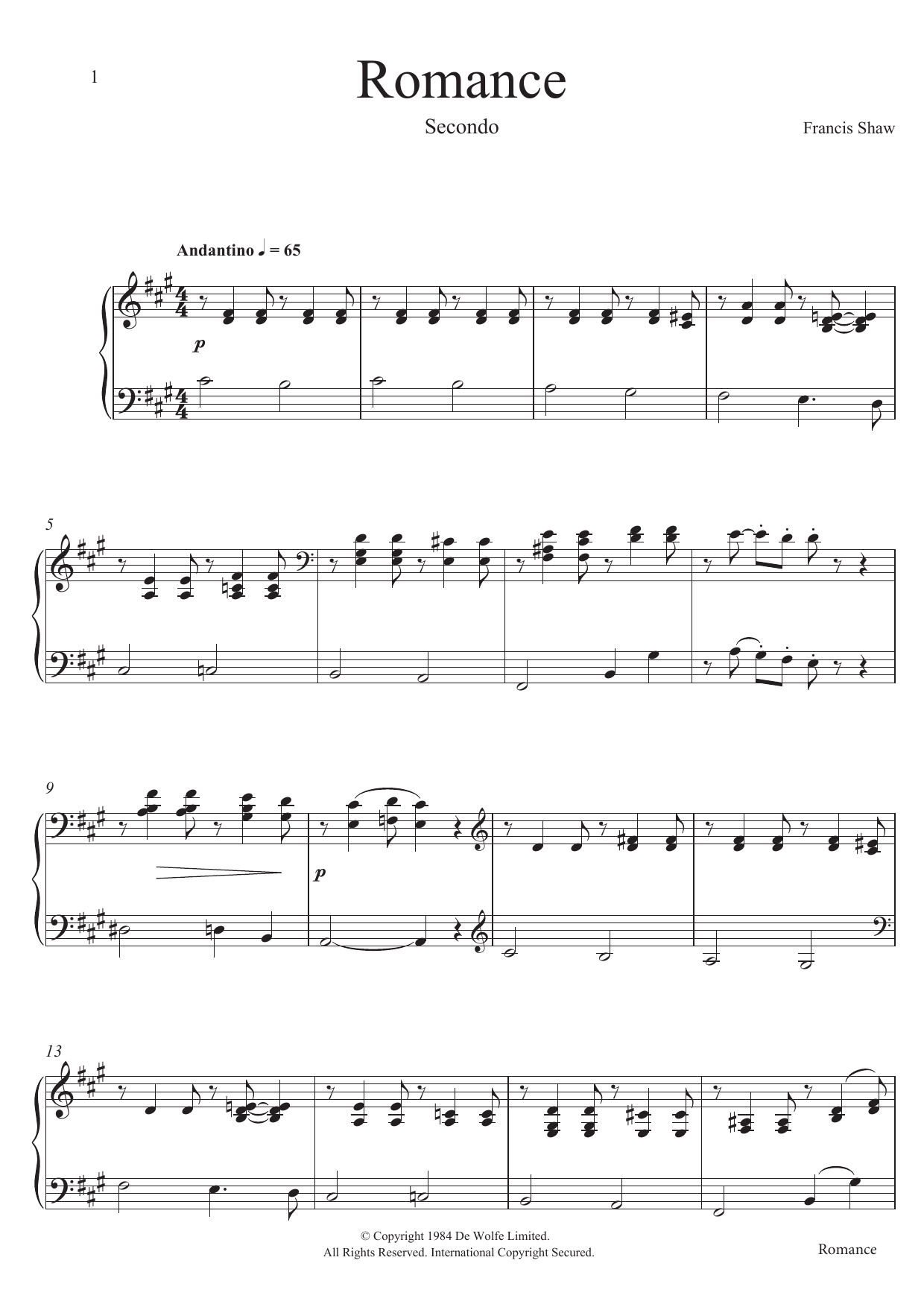 Francis Shaw This Green Land (Romance) Sheet Music Notes & Chords for Piano Duet - Download or Print PDF