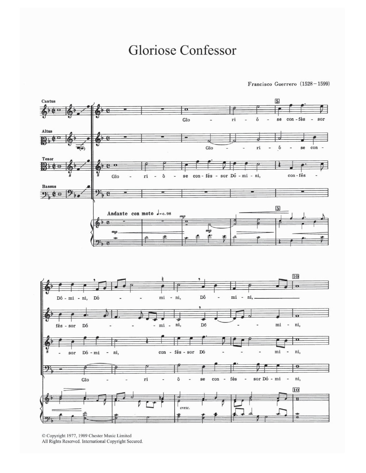 Francisco Guerrero Gloriose Confessor Sheet Music Notes & Chords for SATB - Download or Print PDF