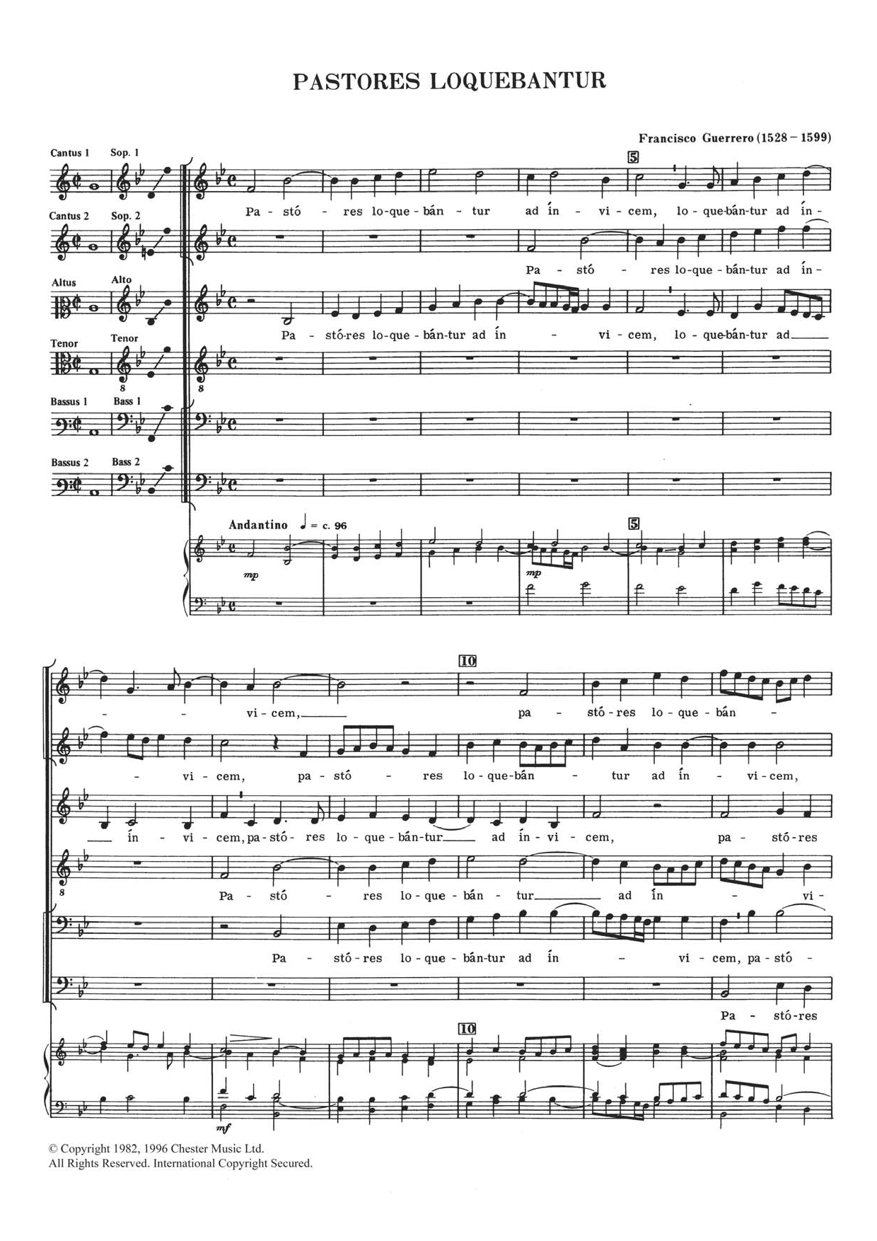 Francisco Guerrero Pastores Loquebantur Sheet Music Notes & Chords for Choral SAATB - Download or Print PDF