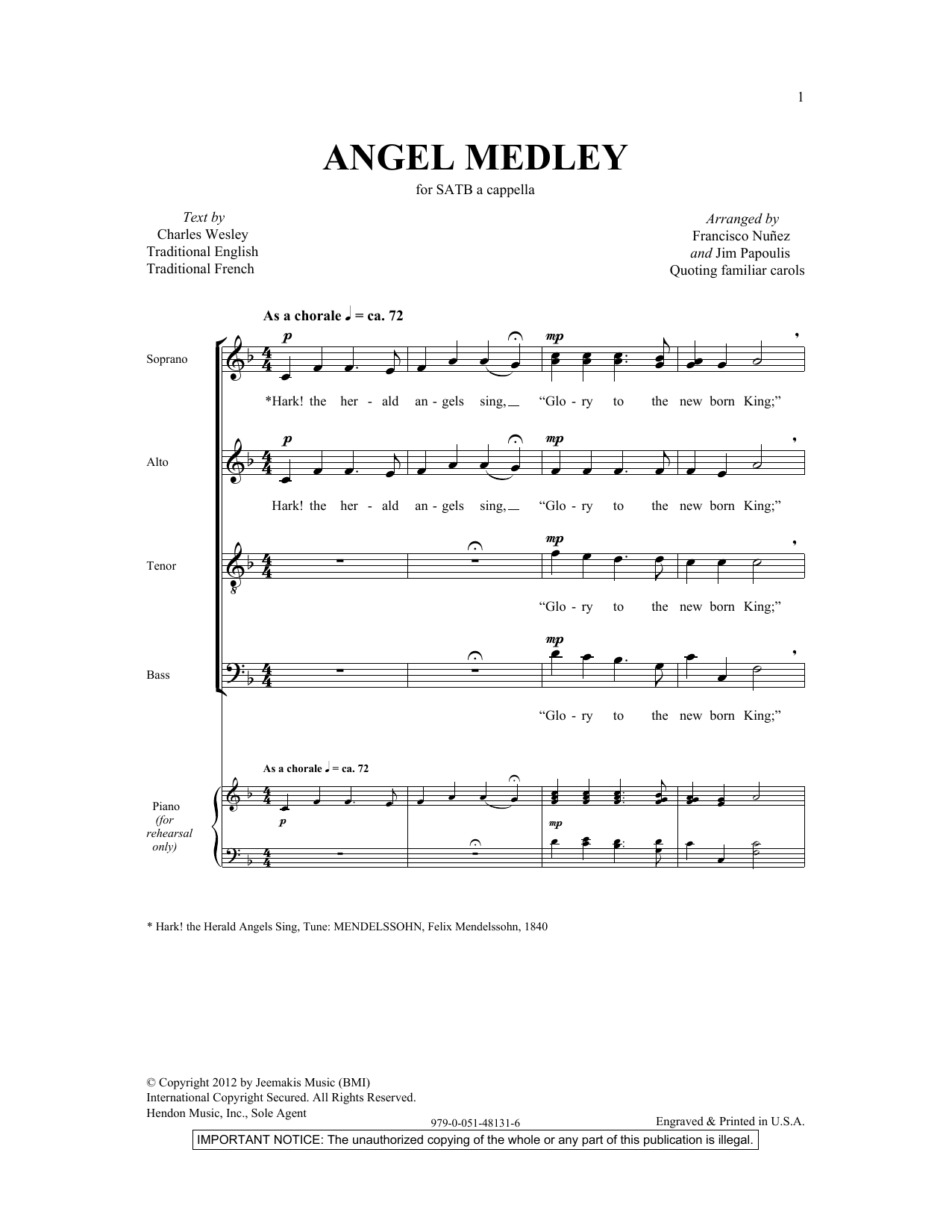 Francisco J. Nuñez Angel Medley (from Coolside of Yuletide) Sheet Music Notes & Chords for SATB - Download or Print PDF