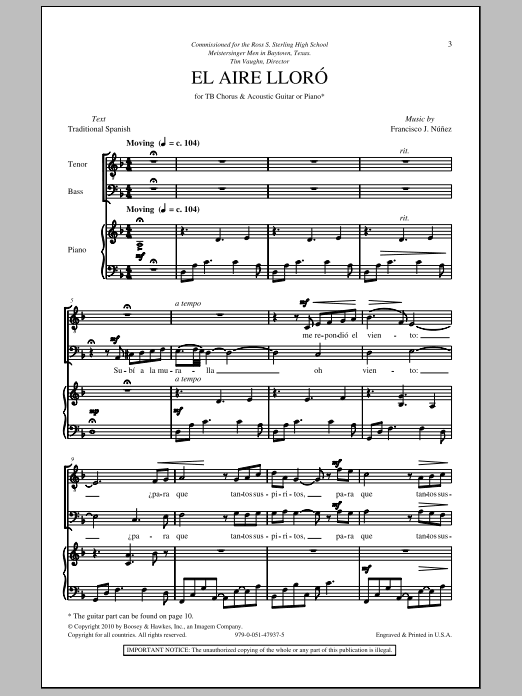 Francisco J. Nunez El Aire Lloro Sheet Music Notes & Chords for TB - Download or Print PDF