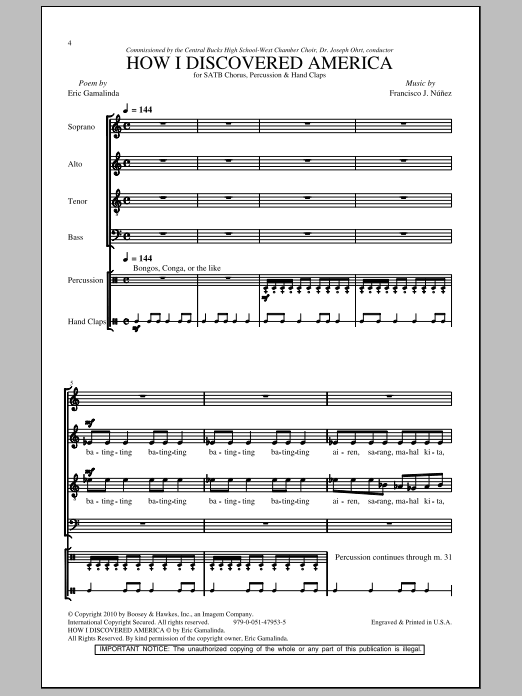 Francisco J. Nunez How I Discovered America Sheet Music Notes & Chords for SATB - Download or Print PDF