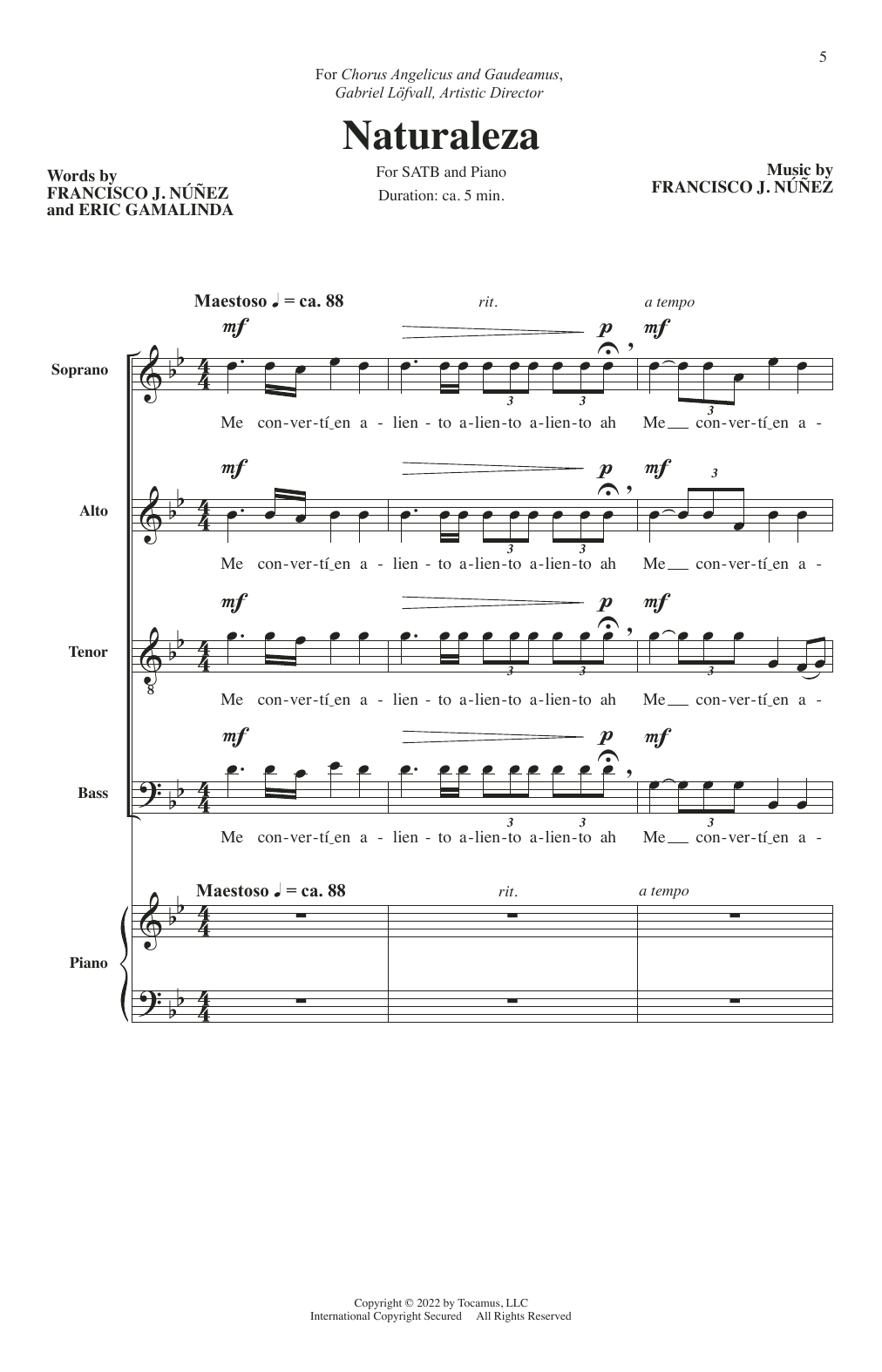 Francisco J. Núñez Naturaleza Sheet Music Notes & Chords for SATB Choir - Download or Print PDF