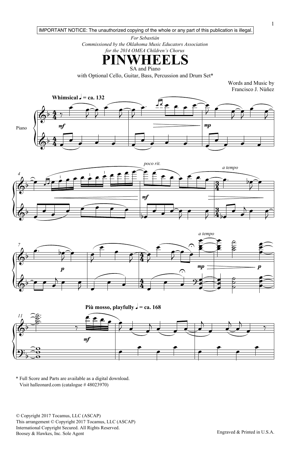 Francisco Nunez Pinwheels Sheet Music Notes & Chords for 2-Part Choir - Download or Print PDF