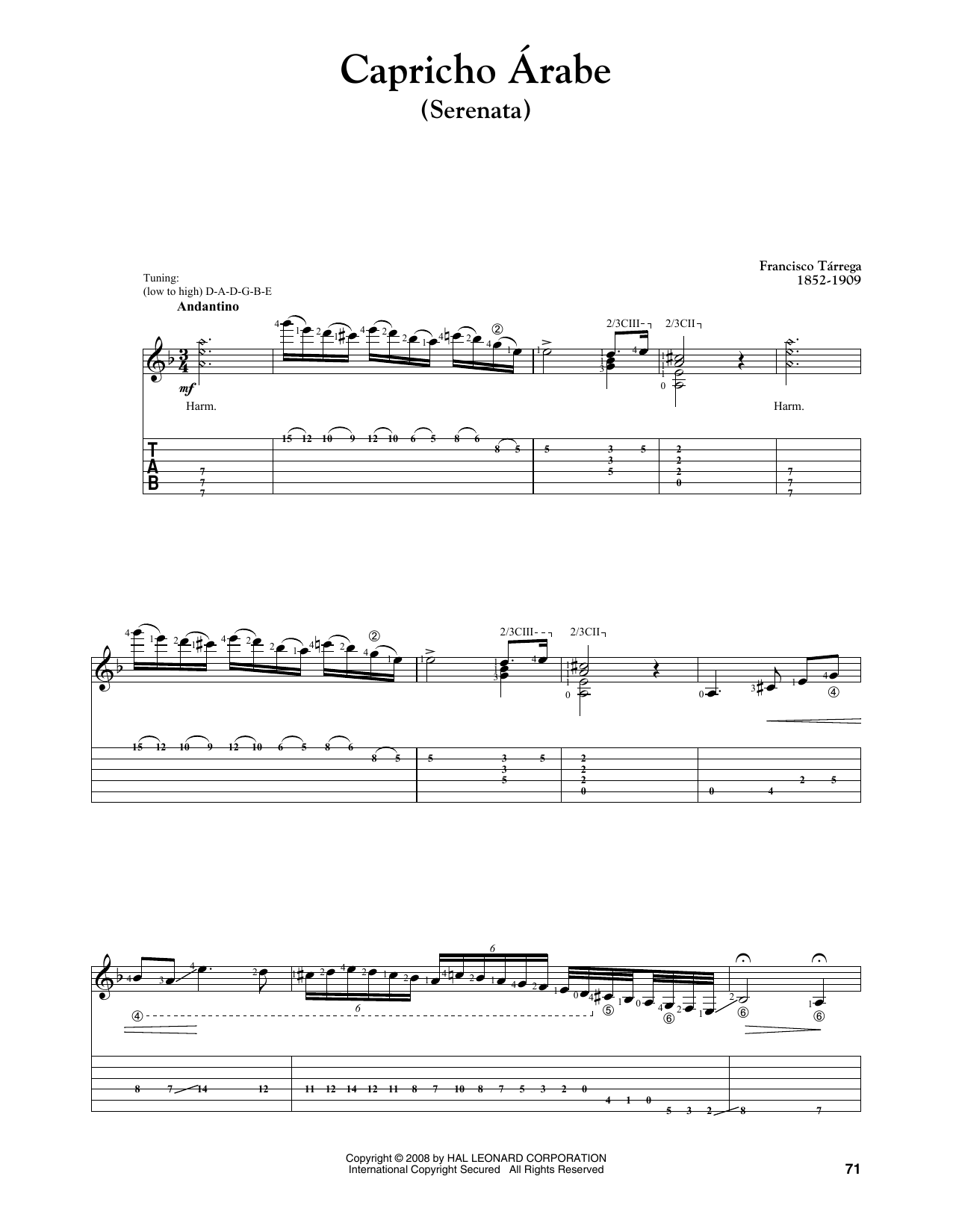 Francisco Tarrega Capricho Arabe (Serenata) Sheet Music Notes & Chords for Solo Guitar Tab - Download or Print PDF