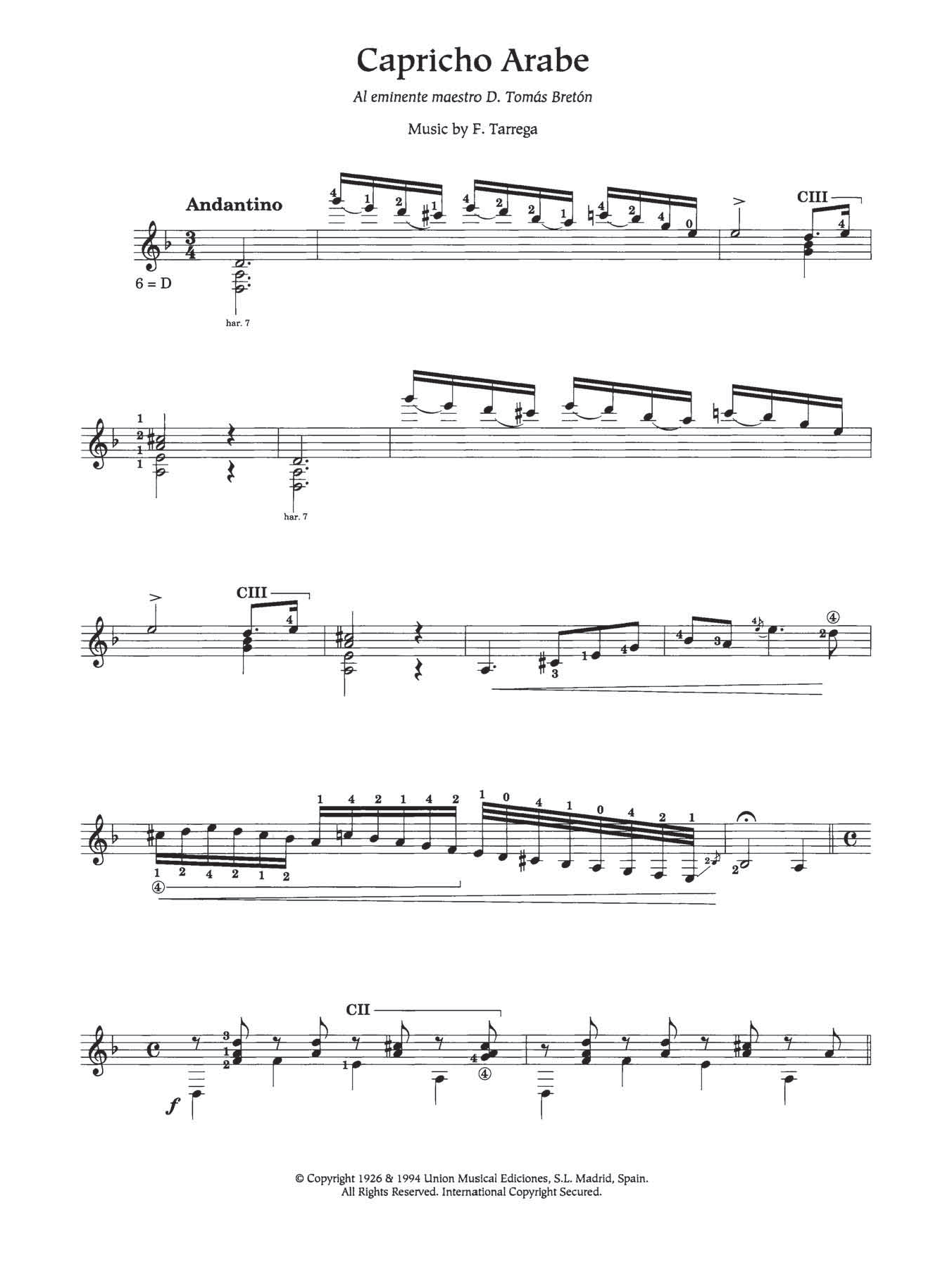 Francisco Tarrega Capricho Arabe Sheet Music Notes & Chords for Solo Guitar - Download or Print PDF
