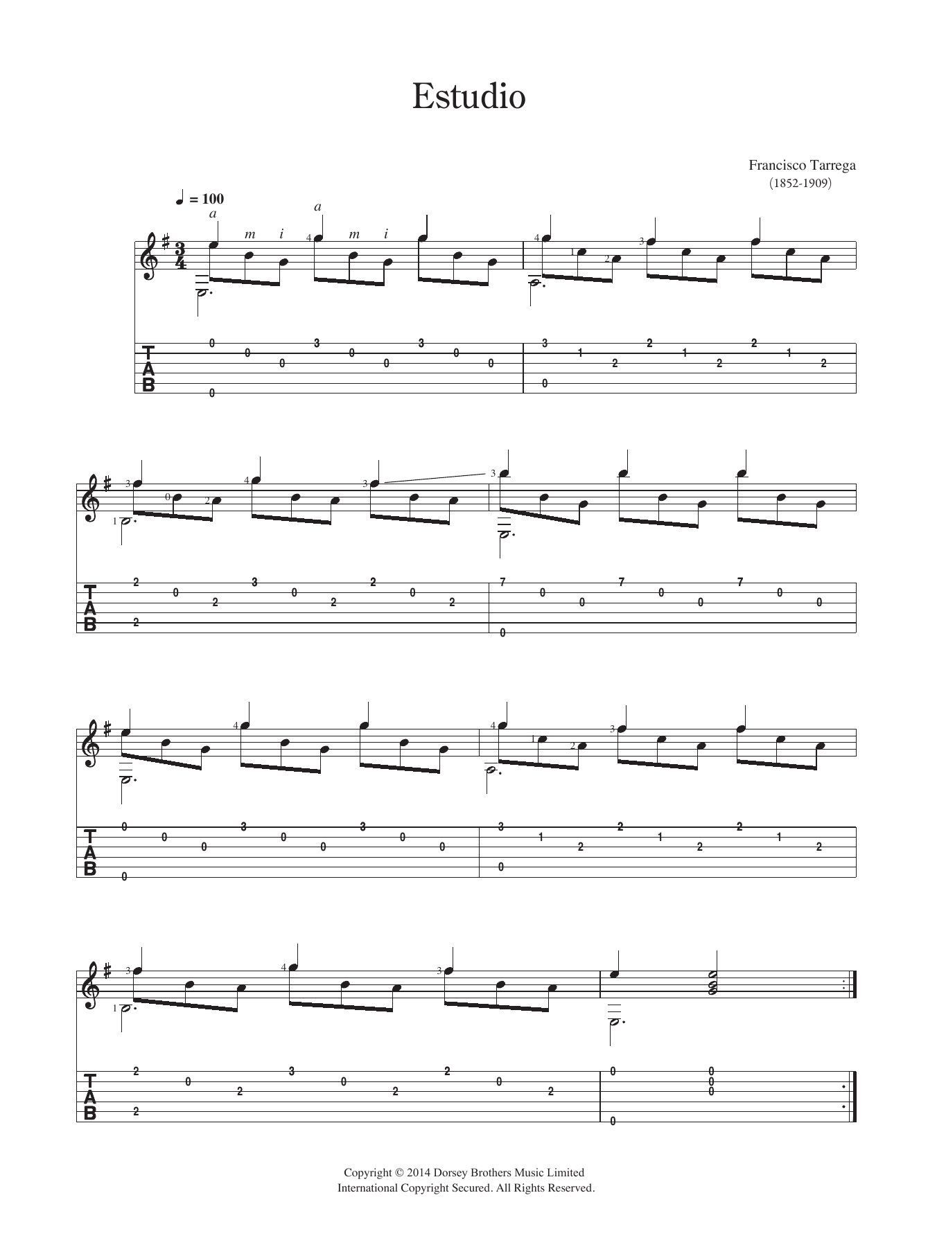 Francisco Tárrega Estudio Sheet Music Notes & Chords for Guitar - Download or Print PDF