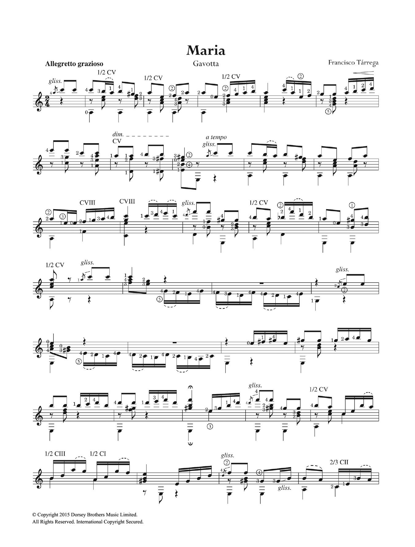 Francisco Tárrega Maria, Gavotta Sheet Music Notes & Chords for Guitar - Download or Print PDF