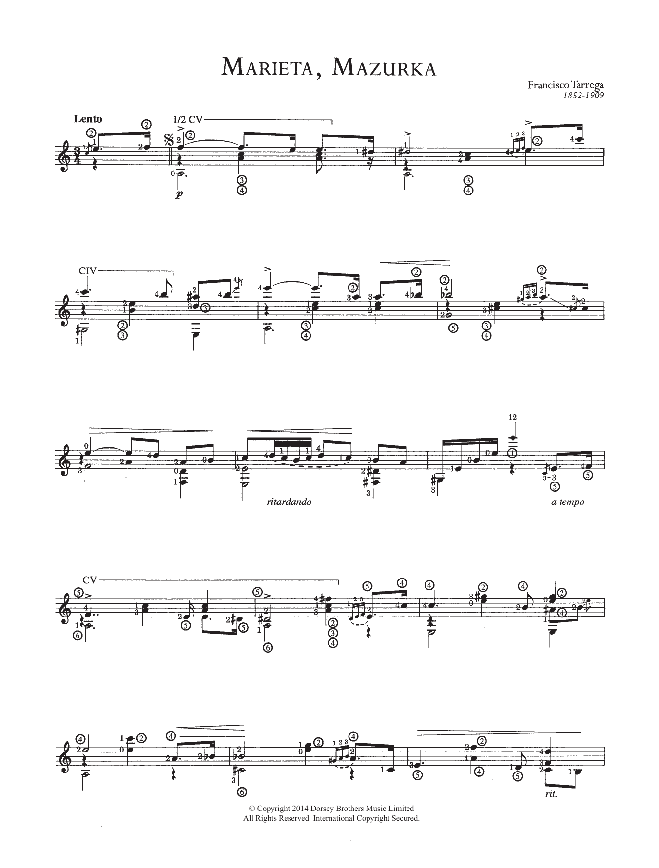 Francisco Tárrega Marieta, Mazurka Sheet Music Notes & Chords for Guitar - Download or Print PDF