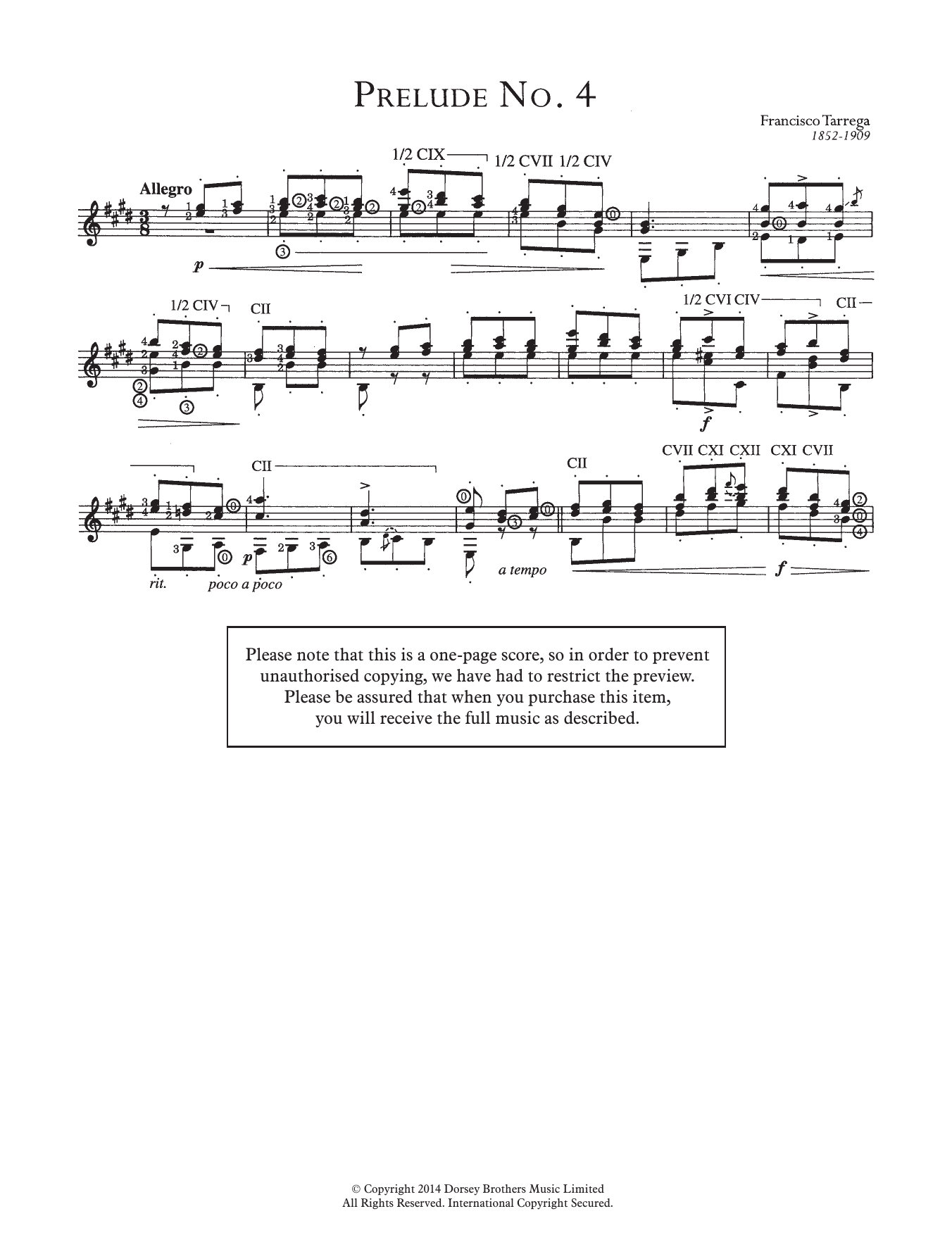 Francisco Tárrega Prelude No.4 Sheet Music Notes & Chords for Guitar - Download or Print PDF