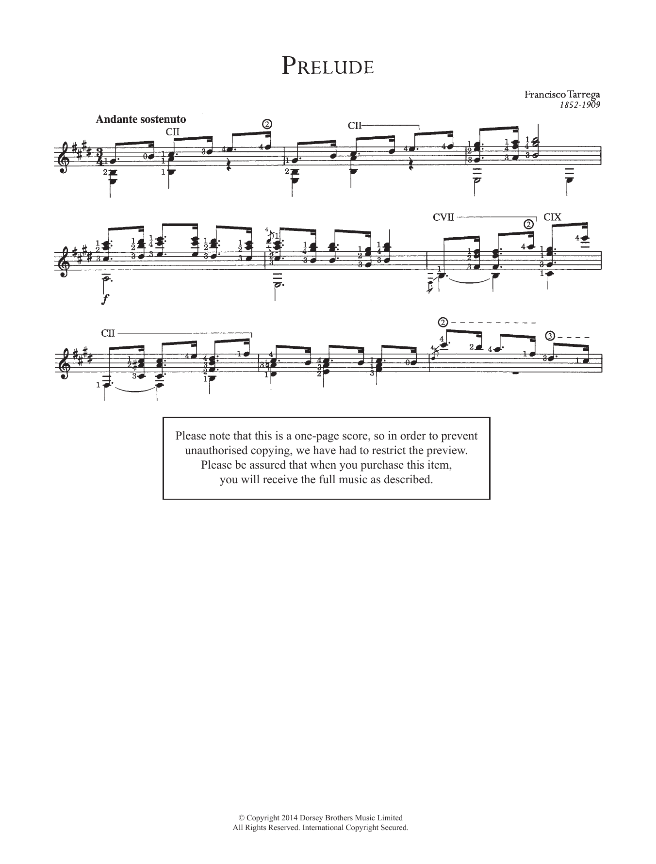 Francisco Tárrega Prelude Sheet Music Notes & Chords for Guitar - Download or Print PDF