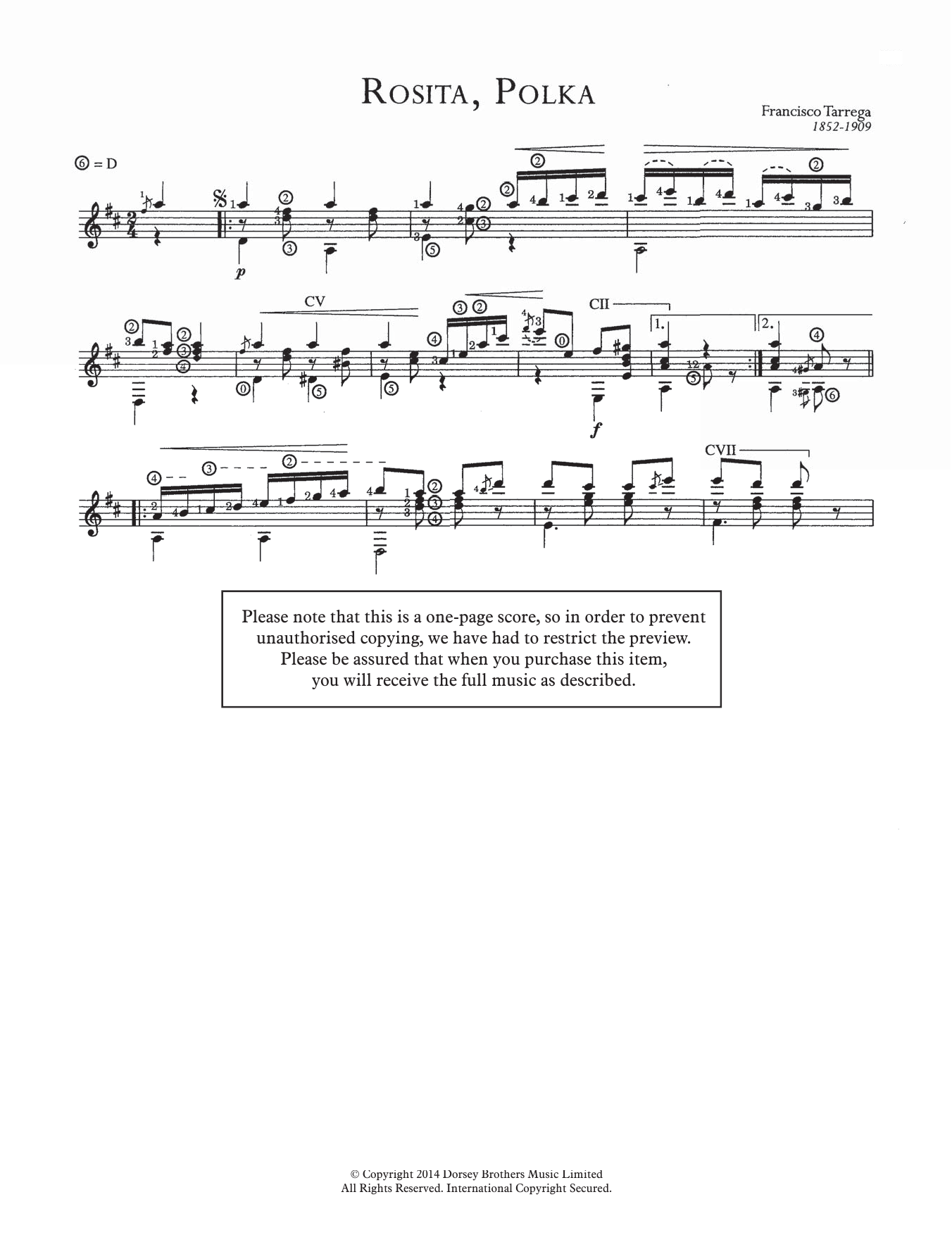 Francisco Tárrega Rosita, Polka Sheet Music Notes & Chords for Guitar - Download or Print PDF