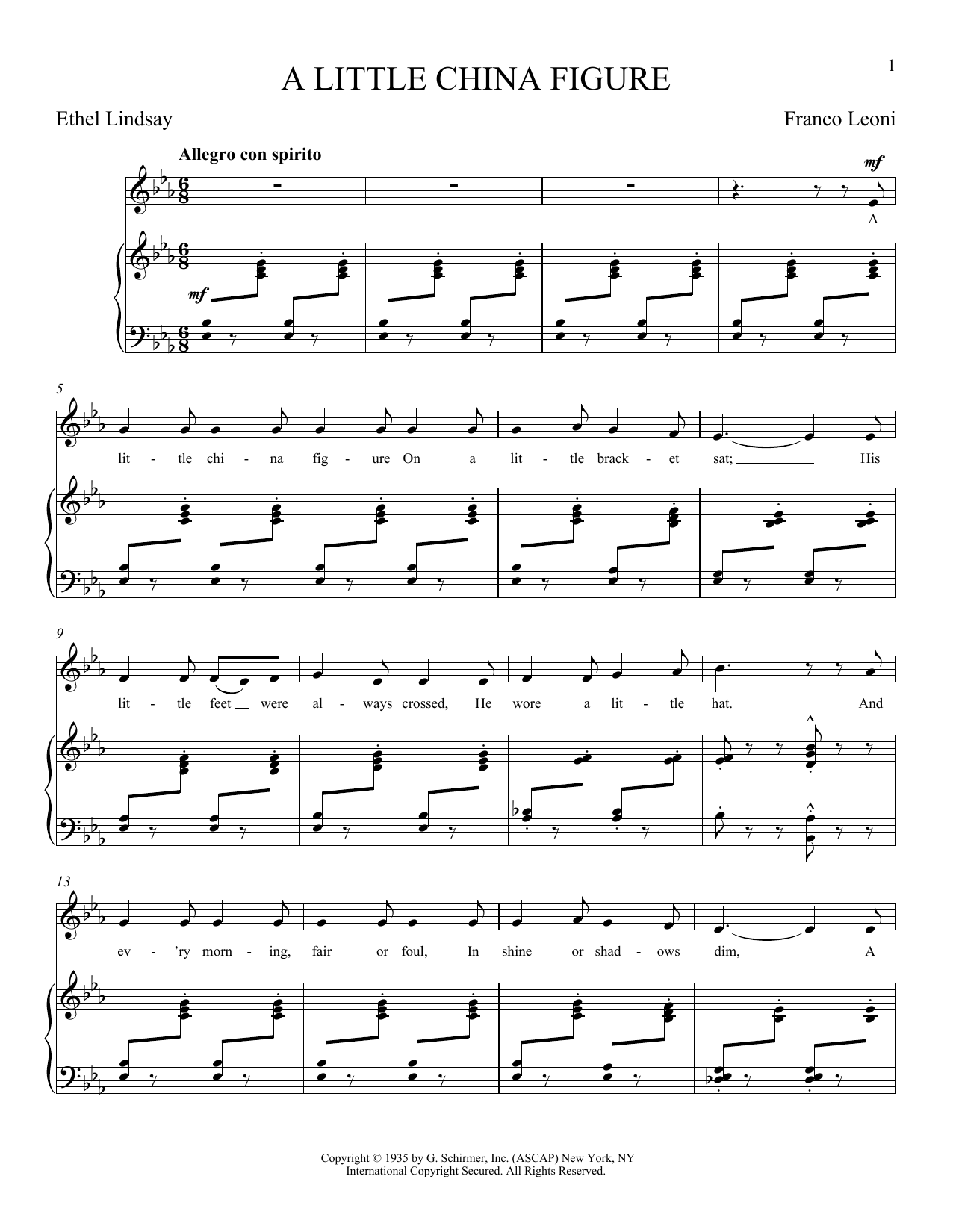 Franco Leoni A Little China Figure Sheet Music Notes & Chords for Piano & Vocal - Download or Print PDF