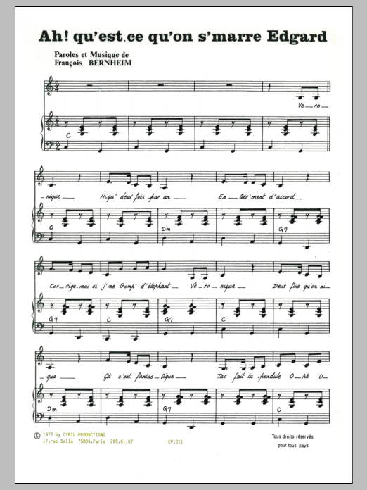 Francois Bernheim Ah Qu'est-Ce Qu'on Se Mar Edgar Sheet Music Notes & Chords for Piano & Vocal - Download or Print PDF
