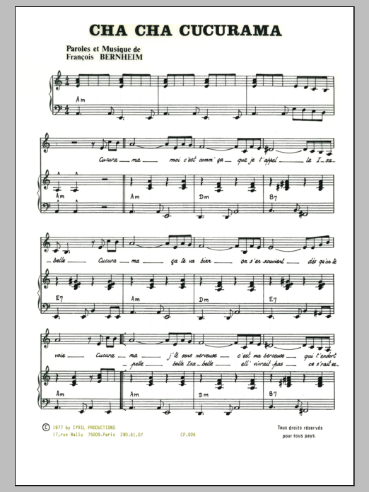 Francois Bernheim Cha Cha Cha Cucurama Sheet Music Notes & Chords for Piano & Vocal - Download or Print PDF
