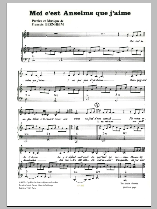 Francois Bernheim Moi C'est Anselme Que J'aime Sheet Music Notes & Chords for Piano & Vocal - Download or Print PDF