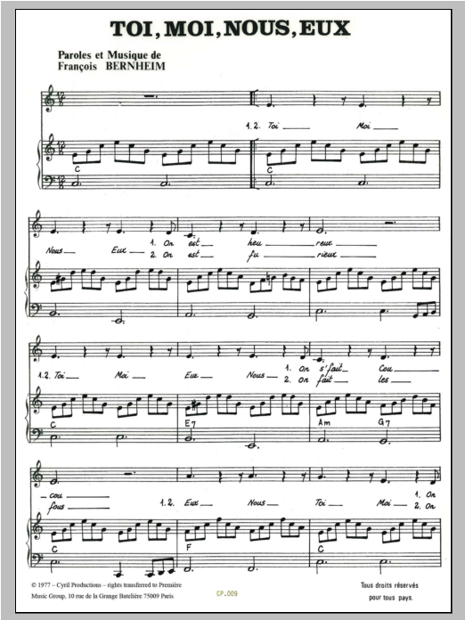 Francois Bernheim Toi, Moi, Nous, Eux Sheet Music Notes & Chords for Piano & Vocal - Download or Print PDF