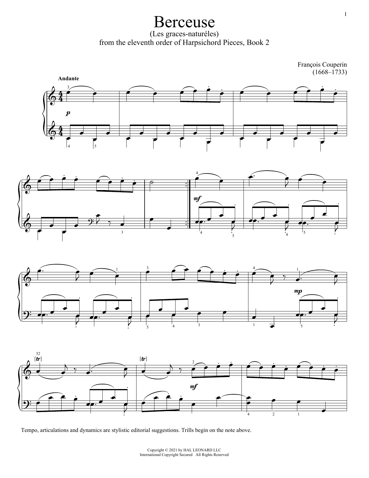 Francois Couperin Cradle Song Sheet Music Notes & Chords for Piano Solo - Download or Print PDF