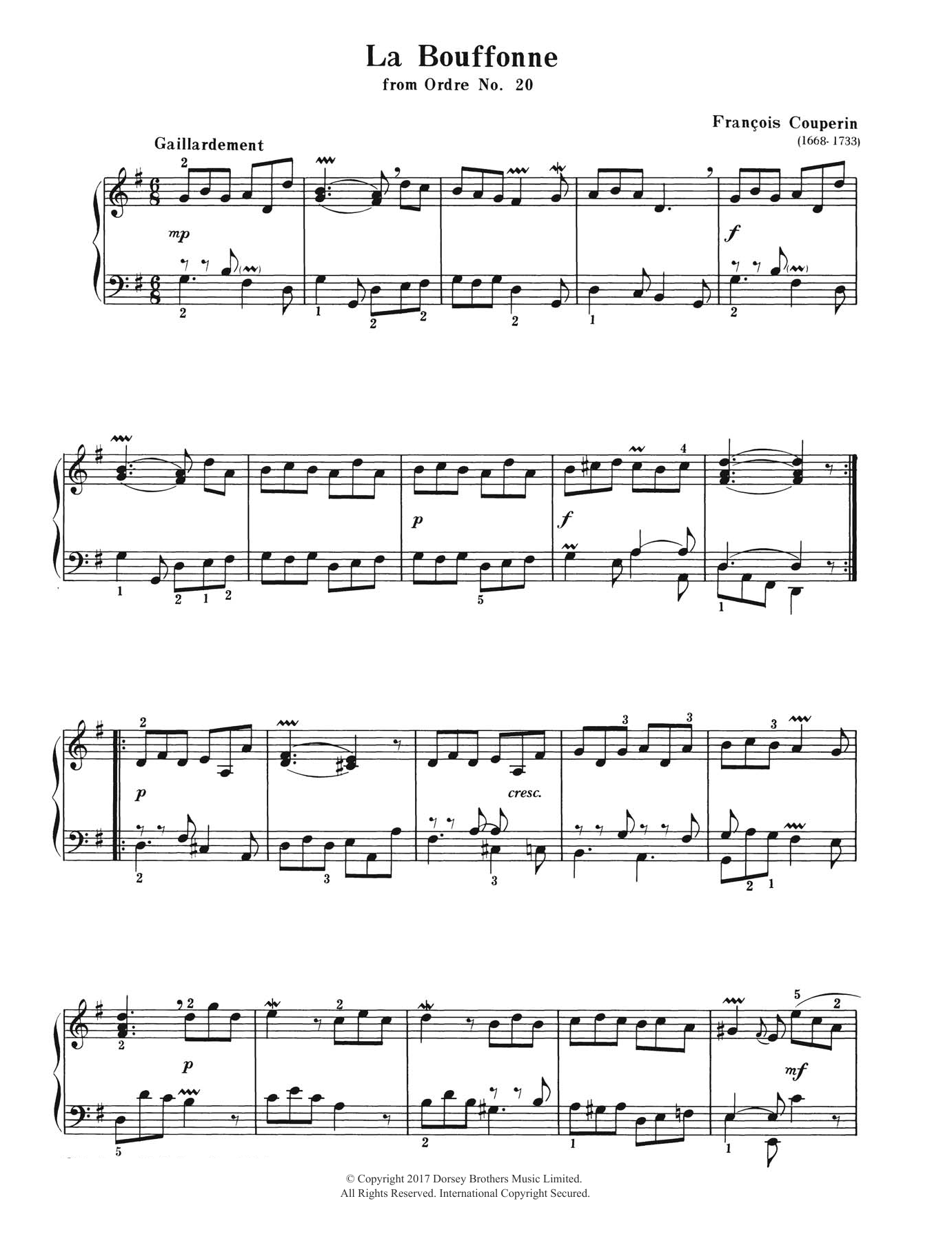 François Couperin La Bouffonne (from Ordre No. 20) Sheet Music Notes & Chords for Piano - Download or Print PDF