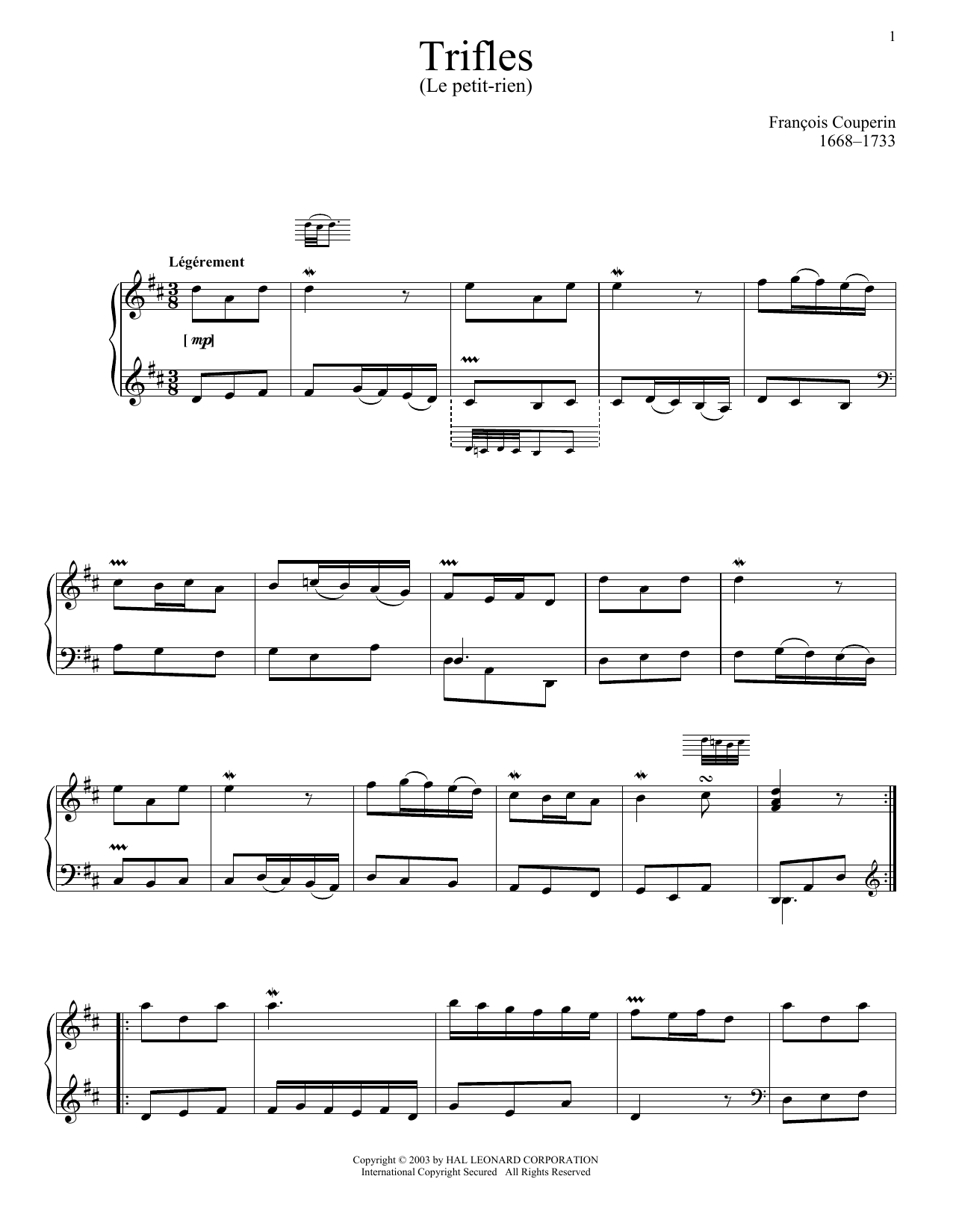 Francois Couperin Le Petit Rien (Trifle) Sheet Music Notes & Chords for Piano Solo - Download or Print PDF