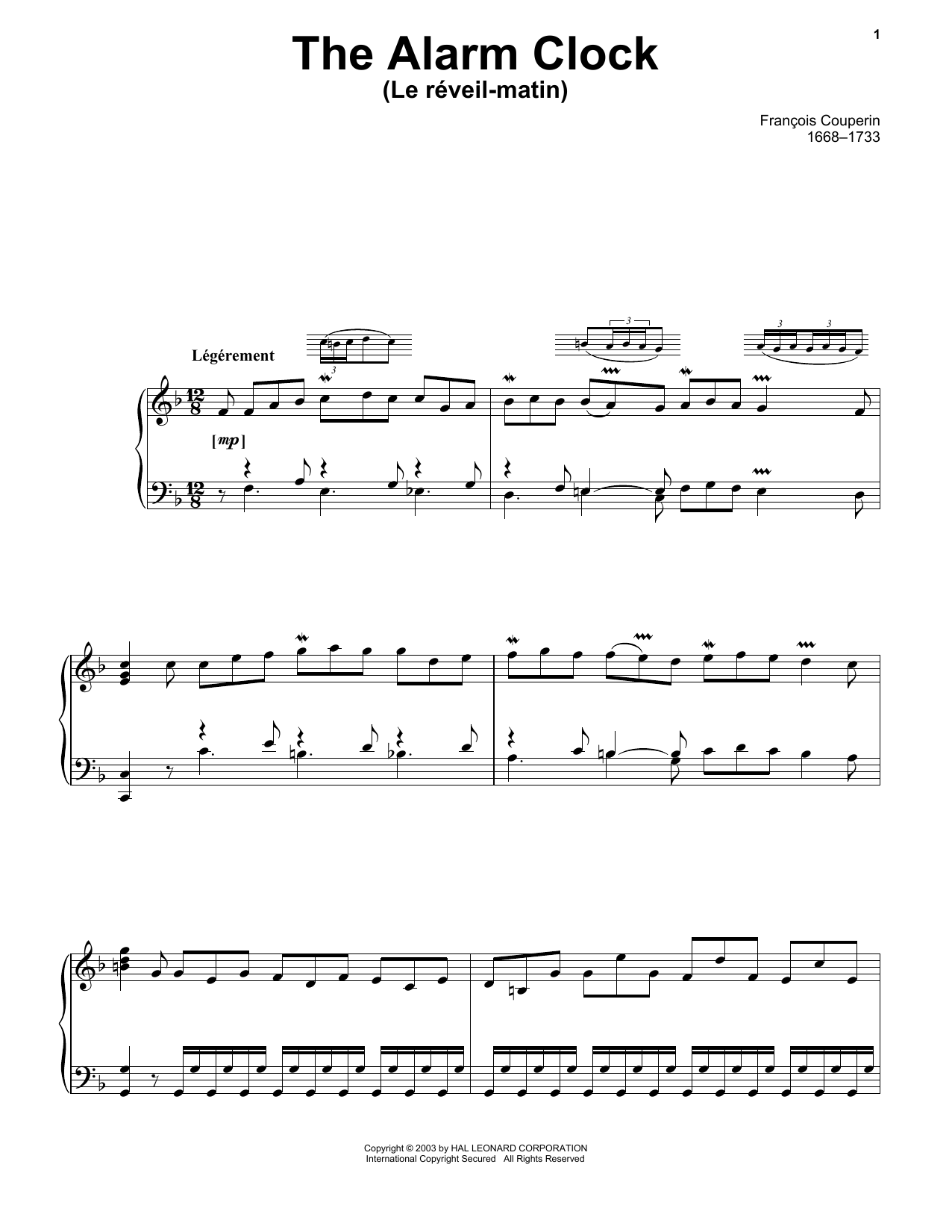 Francois Couperin Le Reveil-Matin (The Alarm Clock) Sheet Music Notes & Chords for Piano Solo - Download or Print PDF