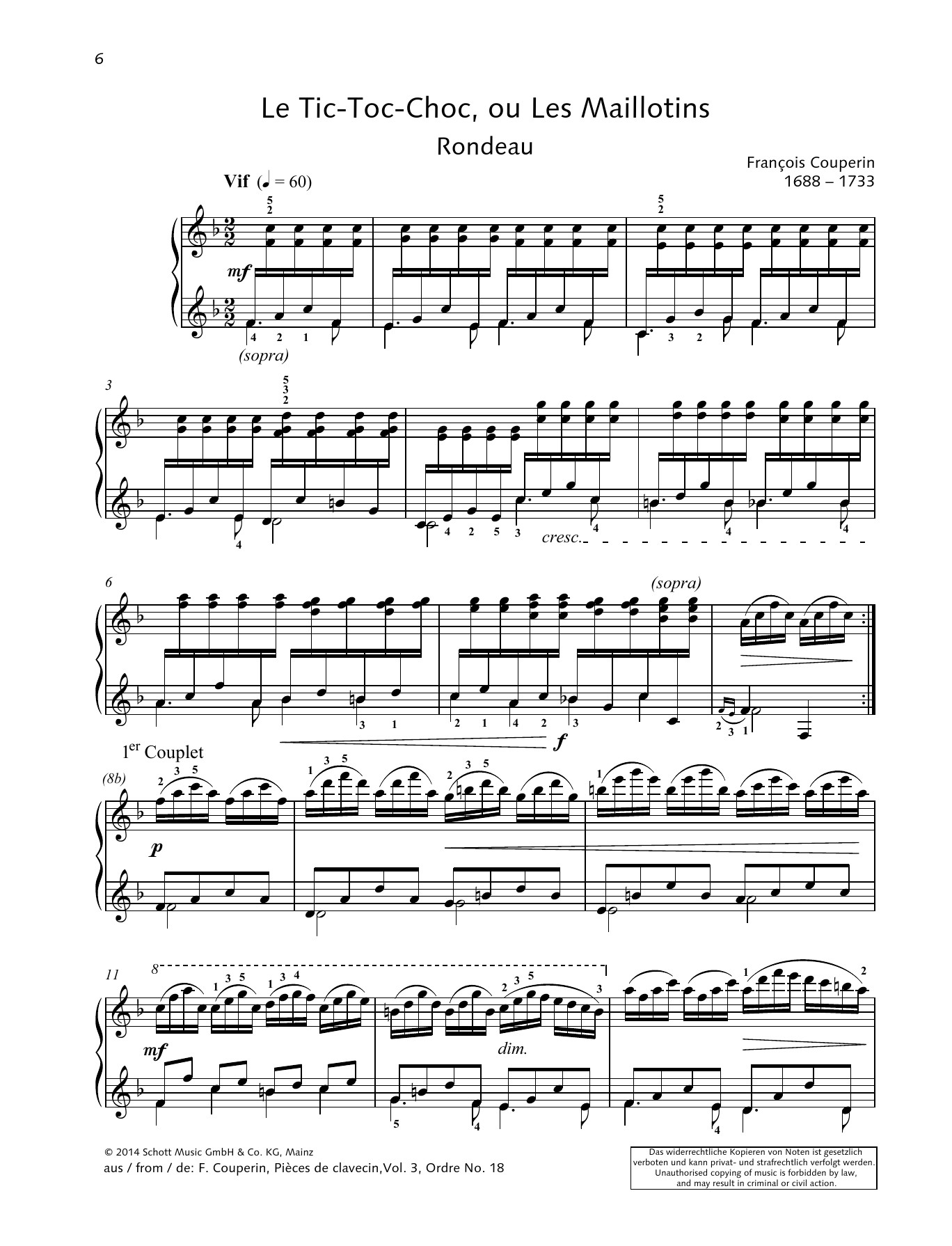 François Couperin Le Tic-Toc-Choc, ou Les Maillotins Sheet Music Notes & Chords for Piano Solo - Download or Print PDF