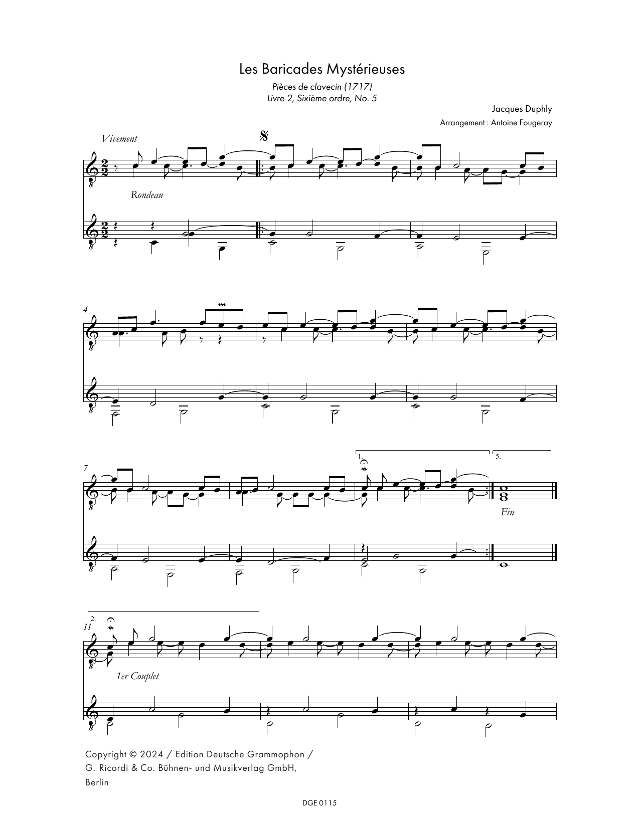 Jacques Duphly Les Baricades Mystérieuses (arr. Antoine Fourgeray) Sheet Music Notes & Chords for Guitar Ensemble - Download or Print PDF