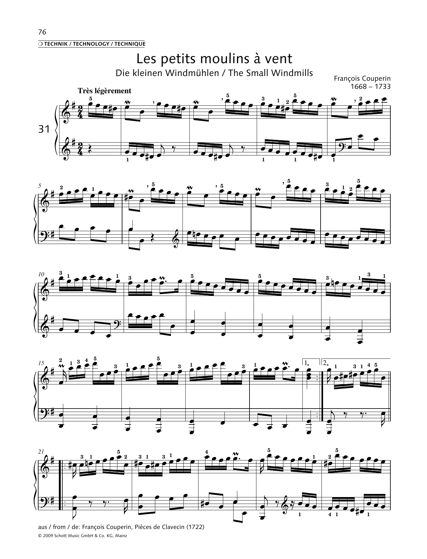 François Couperin The Small Windmills Sheet Music Notes & Chords for Piano Solo - Download or Print PDF