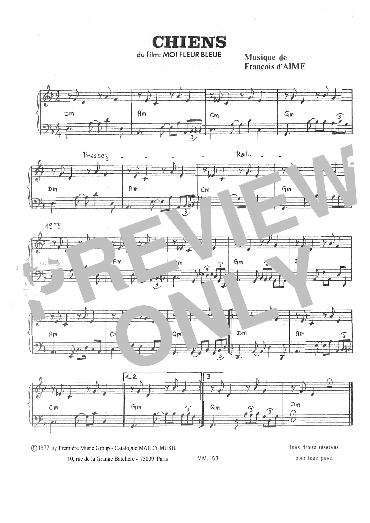 François d'Aime Chiens Sheet Music Notes & Chords for Piano Solo - Download or Print PDF