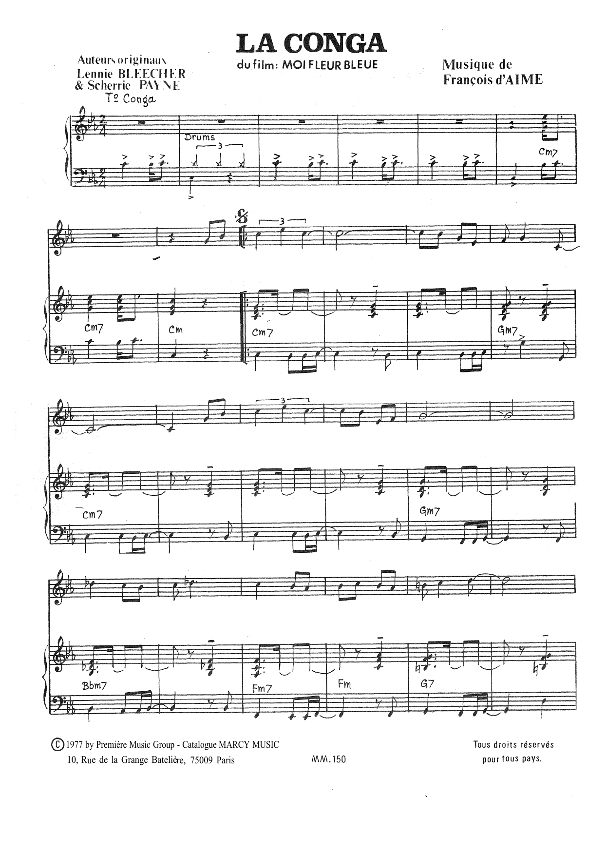 François d'Aime La Conga Sheet Music Notes & Chords for Piano & Vocal - Download or Print PDF