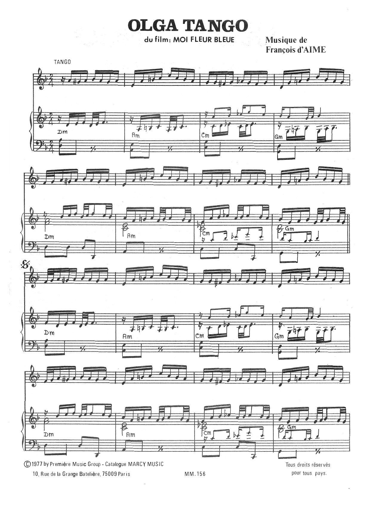 François d'Aime Olga Tango Sheet Music Notes & Chords for Piano Solo - Download or Print PDF