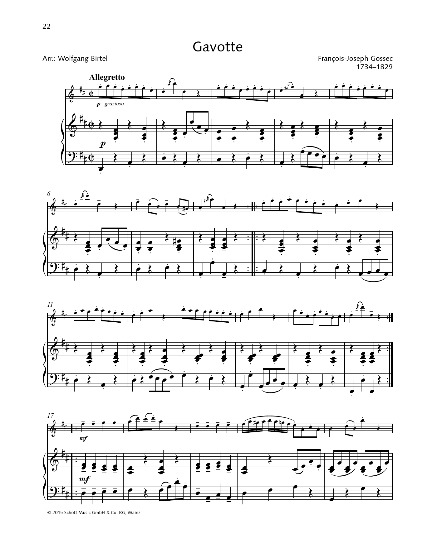 François-Joseph Gossec Gavotte Sheet Music Notes & Chords for Violin and Piano - Download or Print PDF