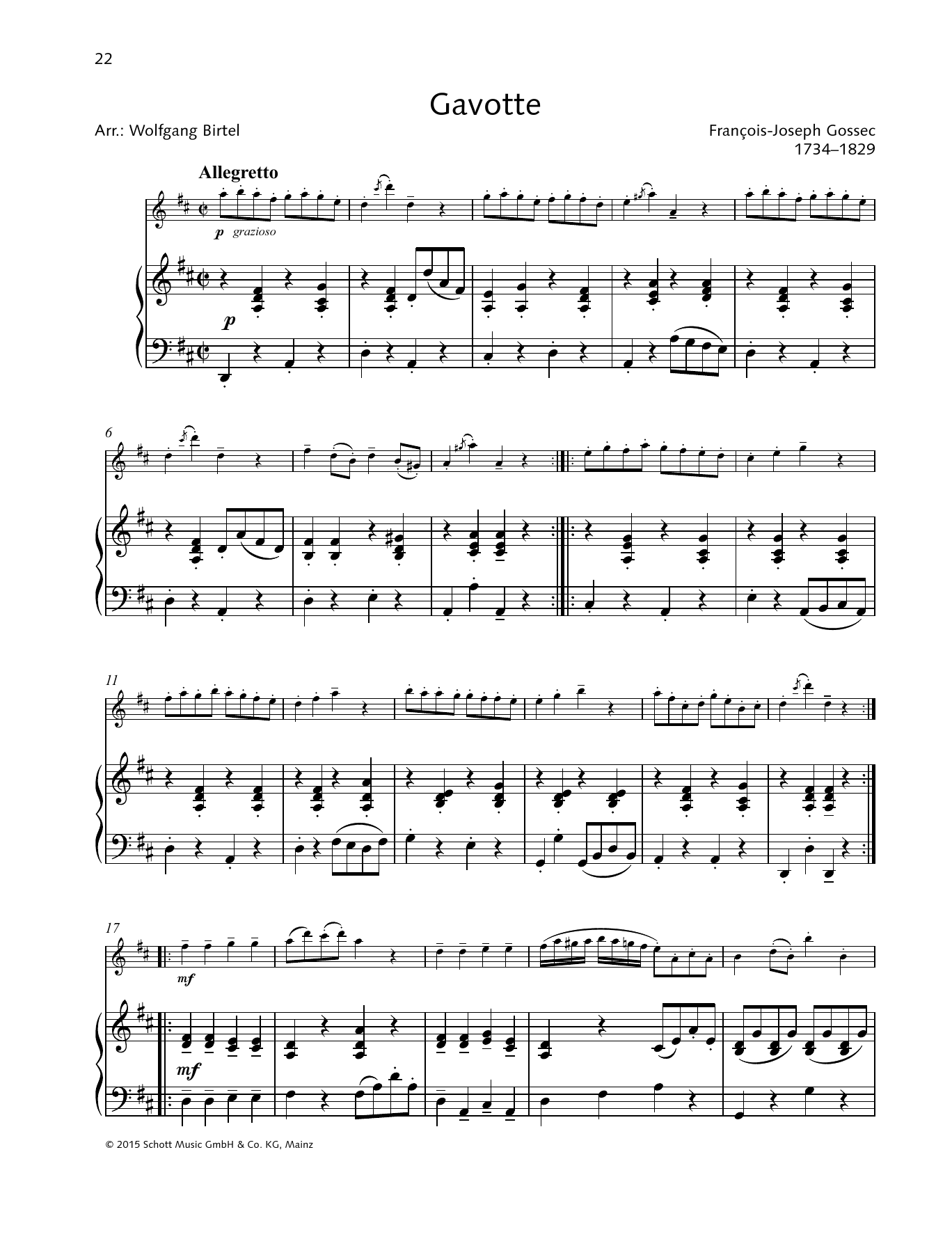 Francois-Joseph Gossec Gavotte Sheet Music Notes & Chords for Piano Solo - Download or Print PDF