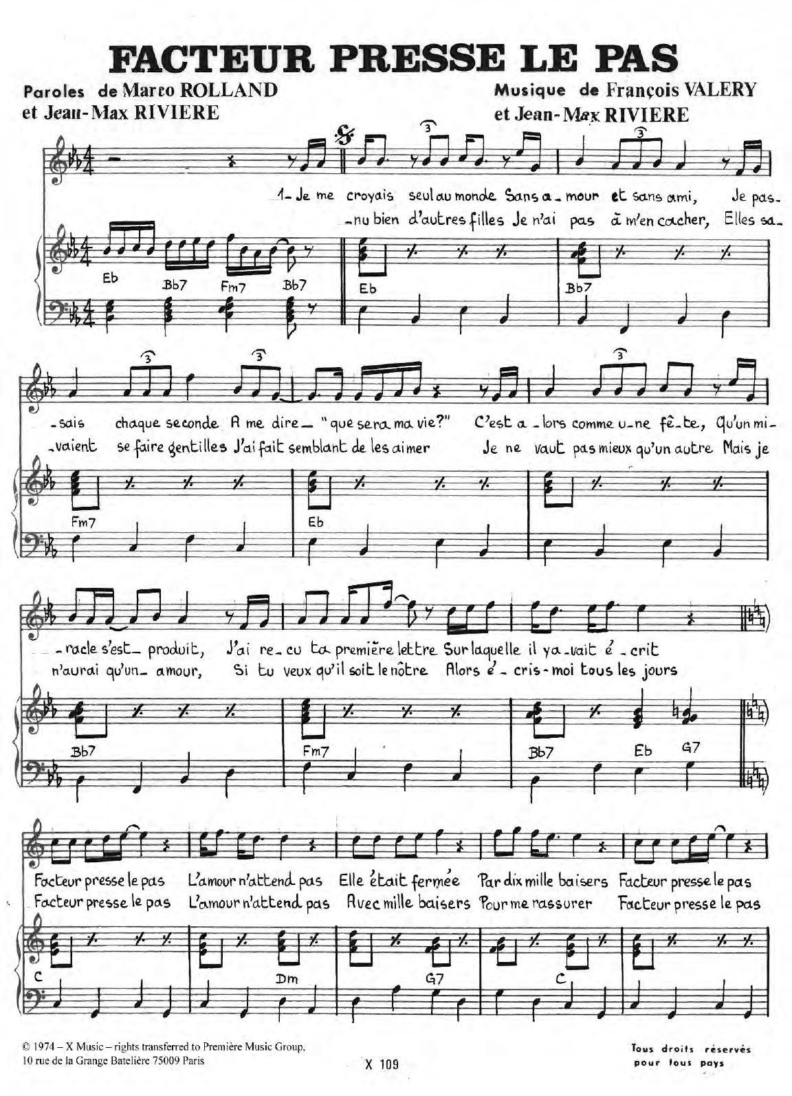 Francois Valery Facteur Presse Le Pas Sheet Music Notes & Chords for Piano & Vocal - Download or Print PDF