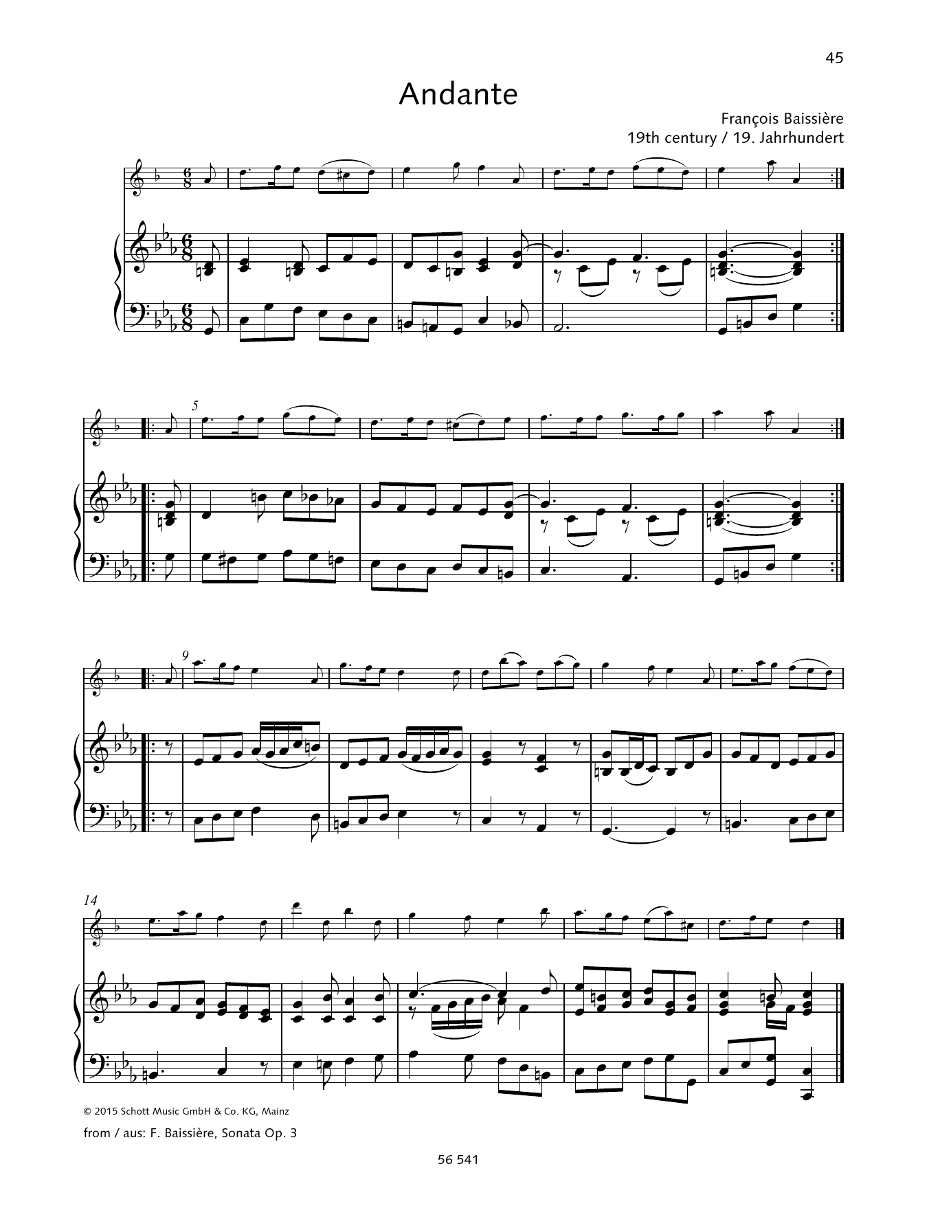 Franeois Baissicre Andante Sheet Music Notes & Chords for Woodwind Solo - Download or Print PDF