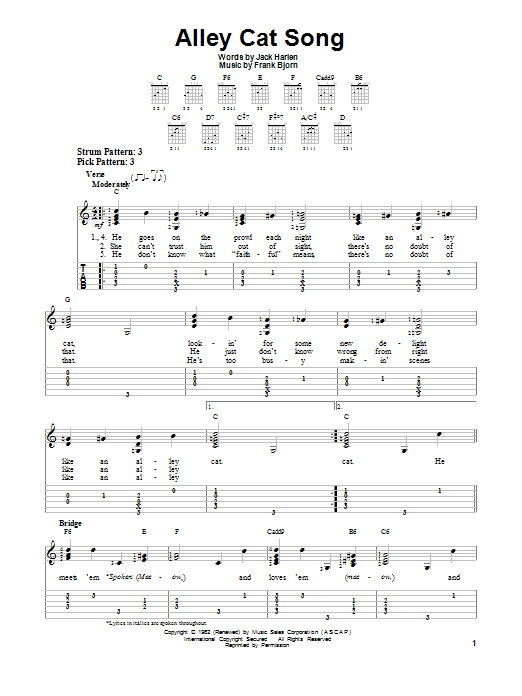 Frank Bjorn Alley Cat Song Sheet Music Notes & Chords for Easy Guitar Tab - Download or Print PDF