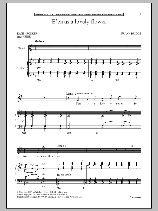 Frank Bridge E'en As A Lovely Flower Sheet Music Notes & Chords for Piano & Vocal - Download or Print PDF