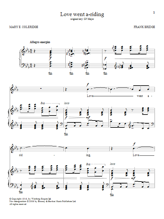 Frank Bridge Love went a-riding Sheet Music Notes & Chords for Piano & Vocal - Download or Print PDF