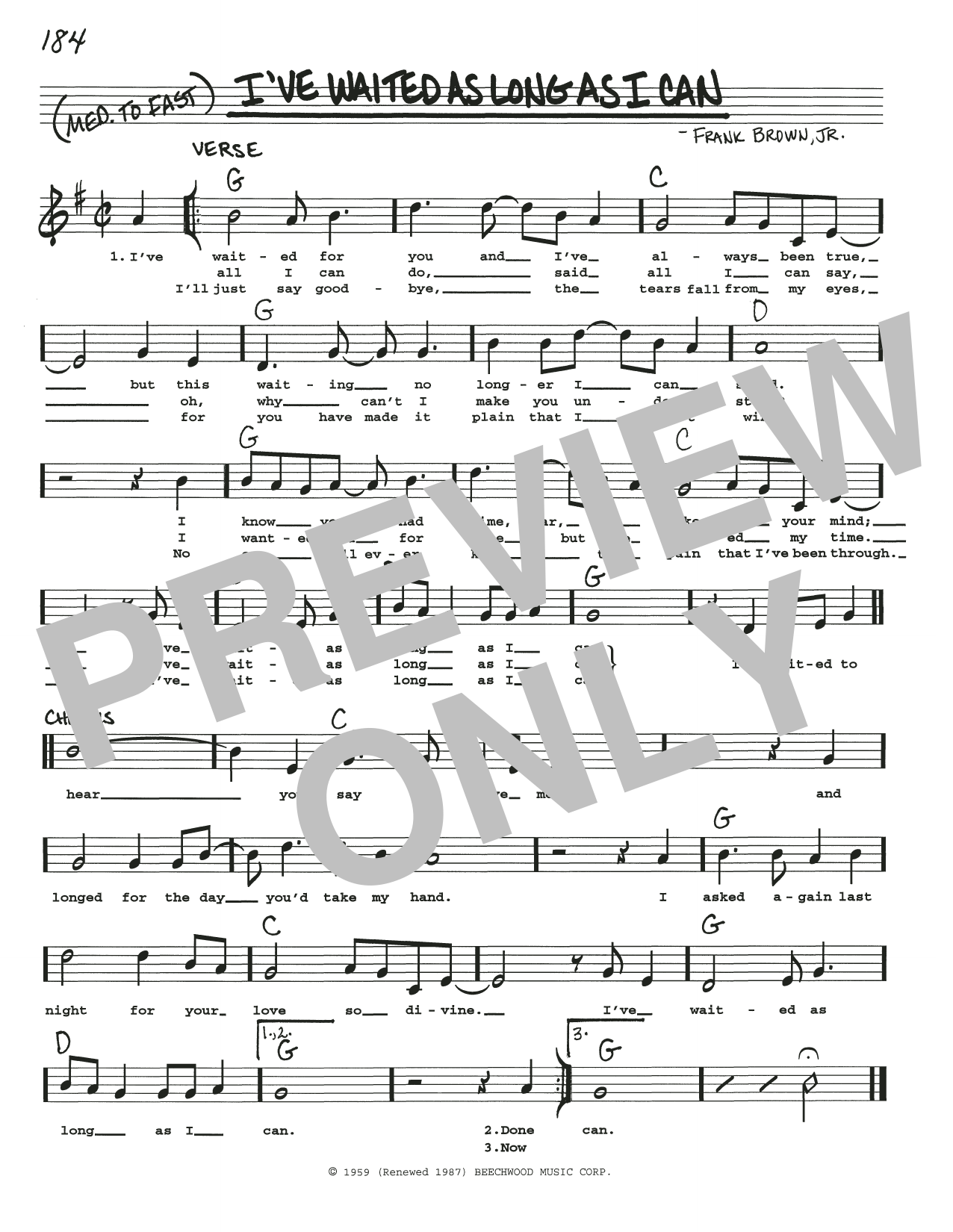 Frank Brown, Jr. I've Waited As Long As I Can Sheet Music Notes & Chords for Real Book – Melody, Lyrics & Chords - Download or Print PDF
