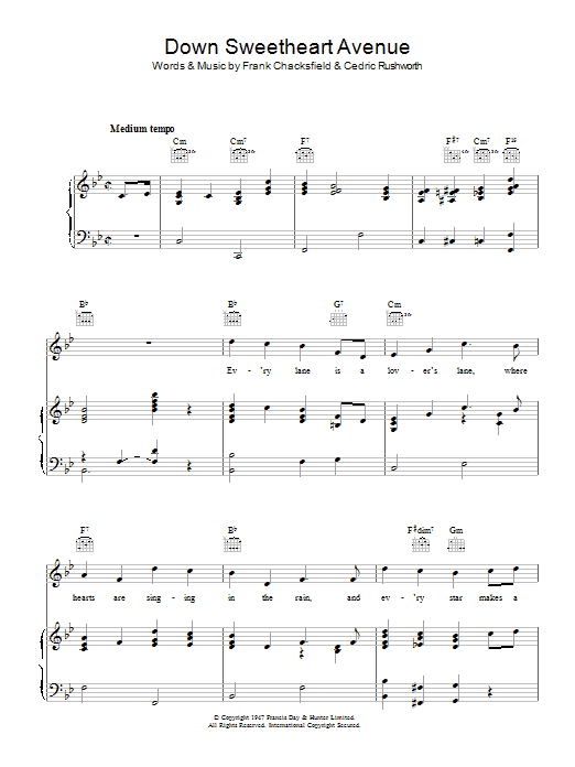 Frank Chacksfield Down Sweetheart Avenue Sheet Music Notes & Chords for Piano, Vocal & Guitar (Right-Hand Melody) - Download or Print PDF