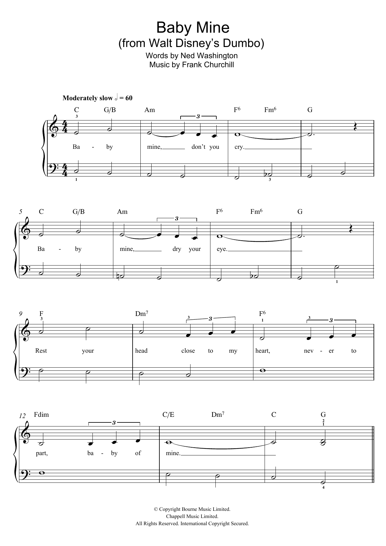 Ned Washington Baby Mine (from Walt Disney's Dumbo) sheet music notes and chords. Download Printable PDF.
