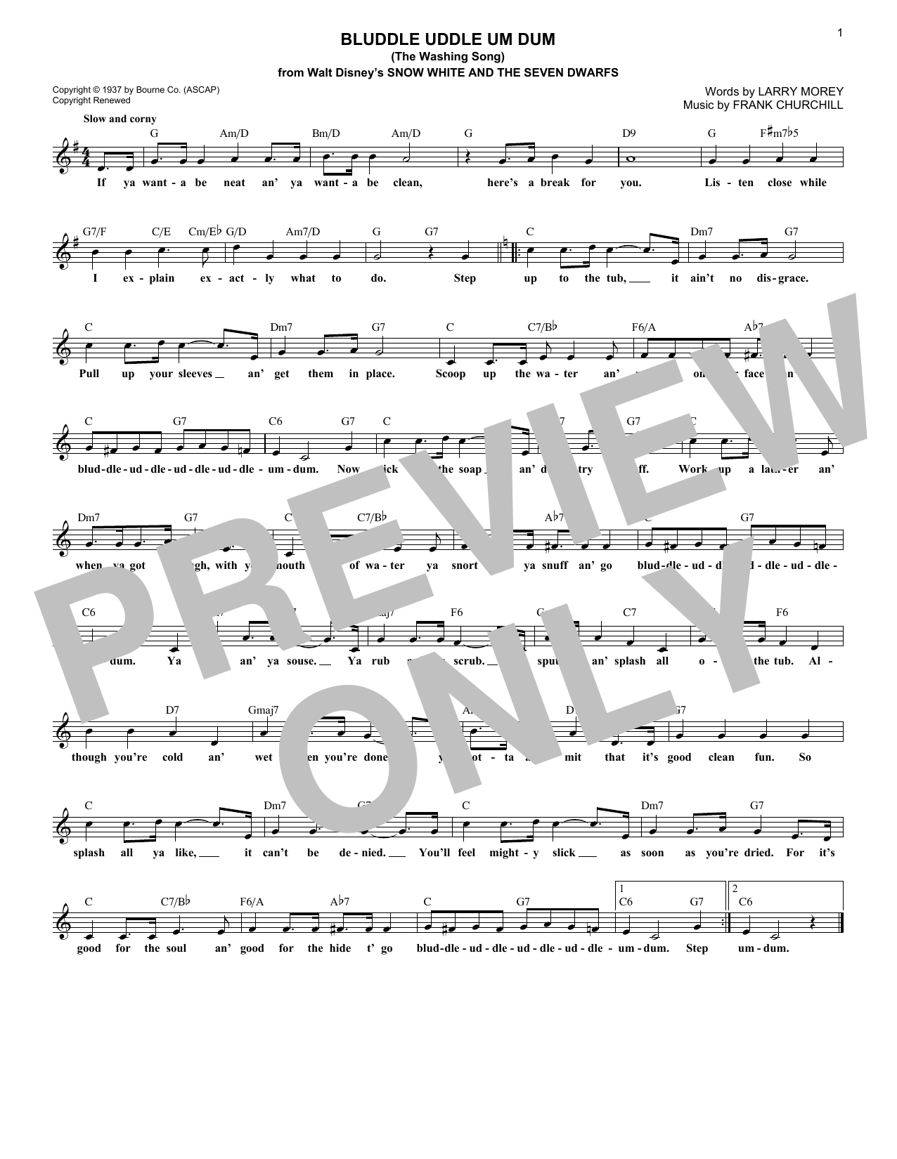 Frank Churchill Bluddle Uddle Um Dum (The Washing Song) Sheet Music Notes & Chords for Melody Line, Lyrics & Chords - Download or Print PDF